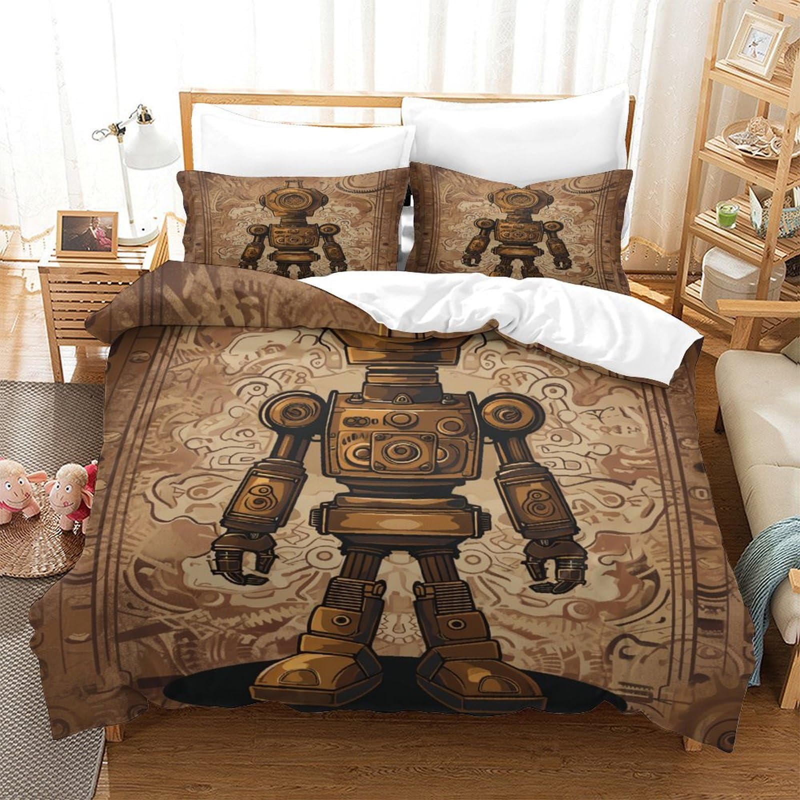 P1S9U7W5Y Vintage Mechanical 3D Printed Duvet Cover Set 3pcs Microfiber Robot Bedding Set Super king（260x220cm）
