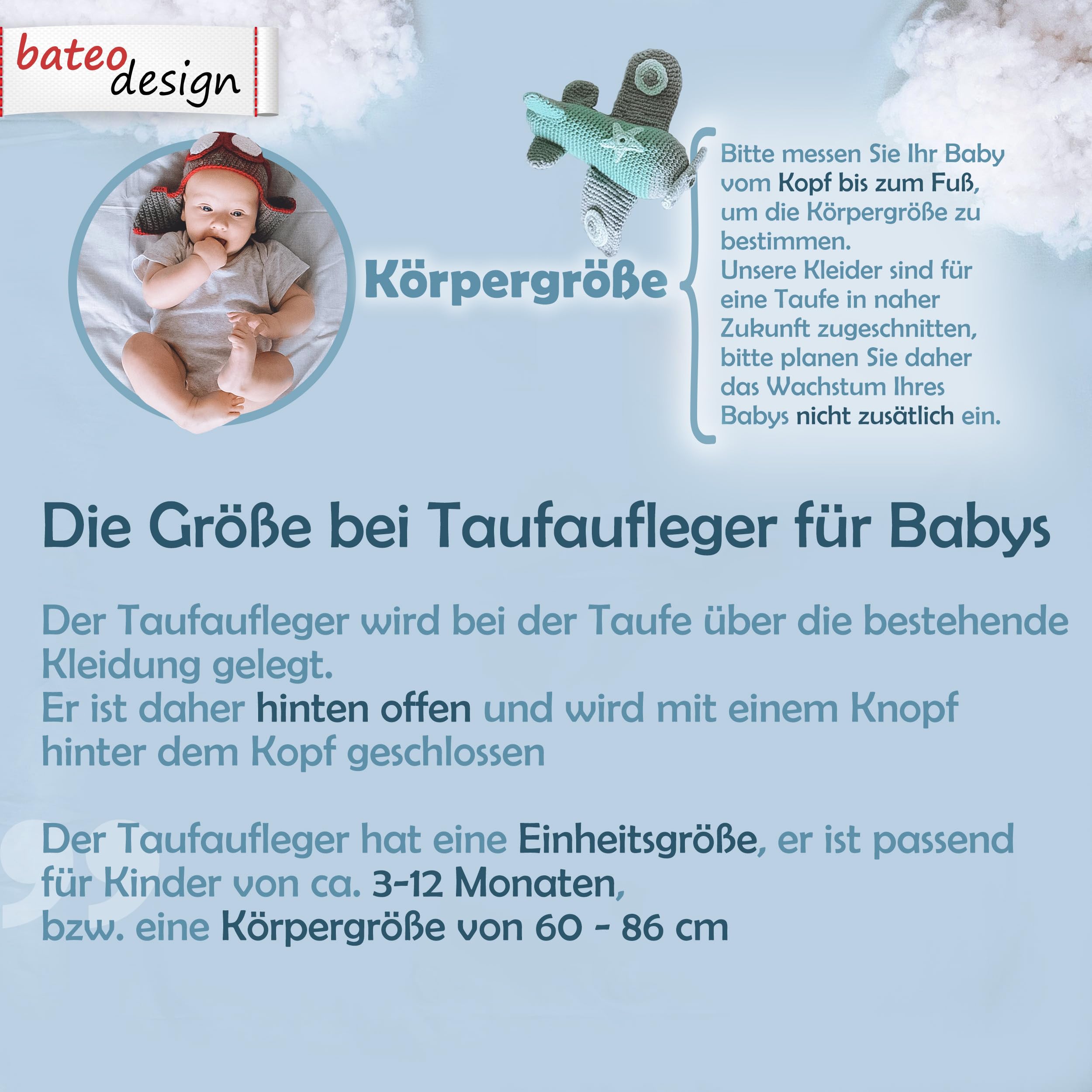 Baby Taufaufleger aus weißer Baumwolle mit Spitze + Schleife in weiß, Unisex, festliche Taufbekleidung für Mädchen und Jungen geeignet