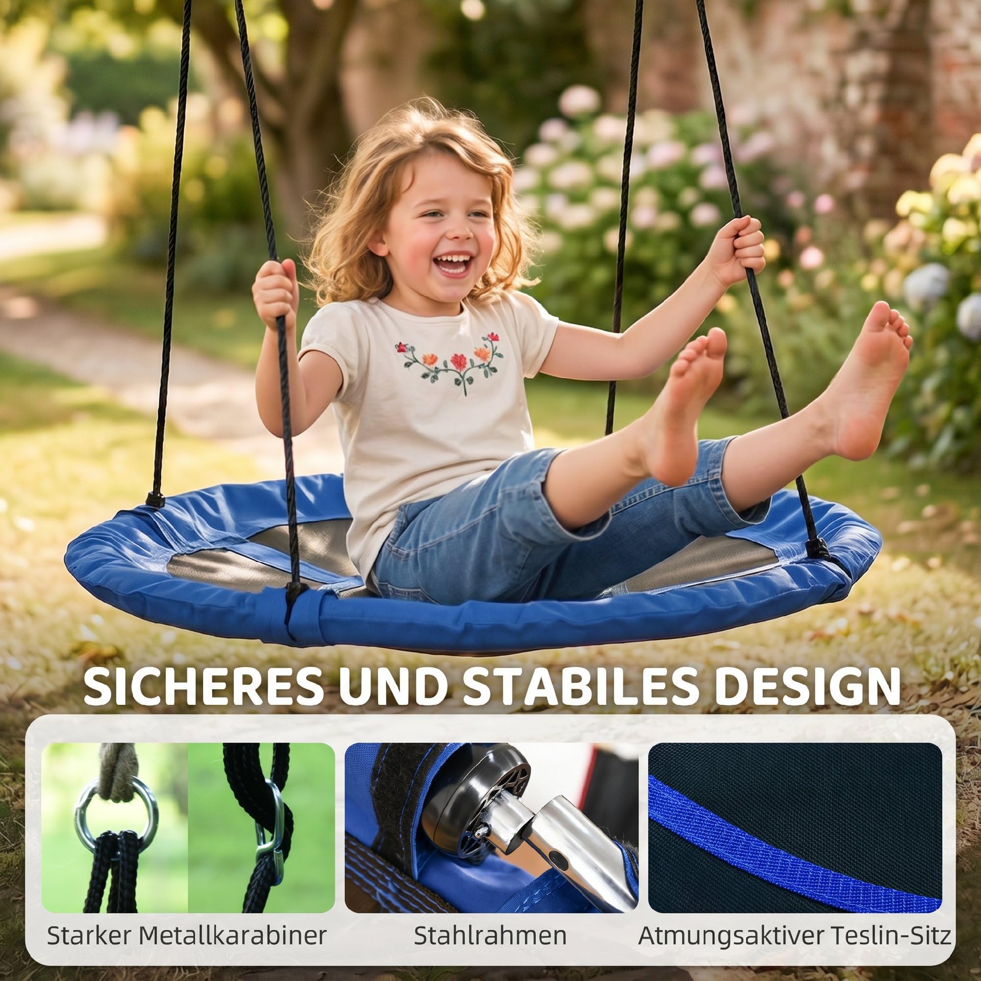 Outsunny 43" Columpio Nido Impermeable con Cuerda para niños, Azul