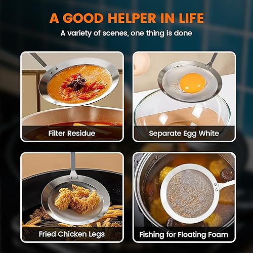 Miniatura 5 de Cuchara espumadera de malla fina, colador profesional de acero inoxidable 304 para filtro de aceite, desnatar grasa y espuma, duradero,