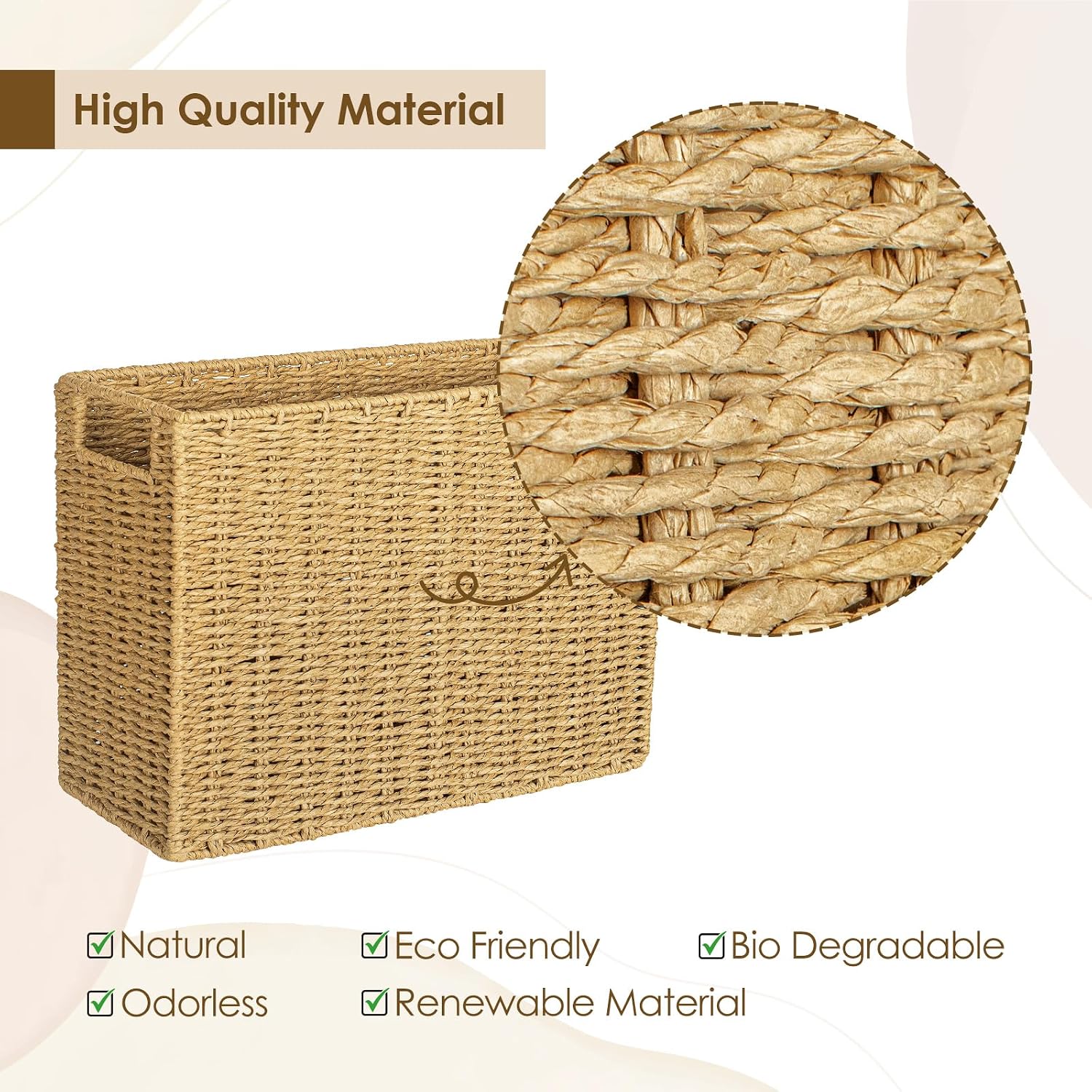 AELS Woven Natural Fibre Magazine Holder, Magazine Rack Floor, Hand-woven Magazine Organizer, Natural Paper Rope Magazine Basket with Handles, Boho Modern Farmhouse Book Basket, Newspaper Holder image 4