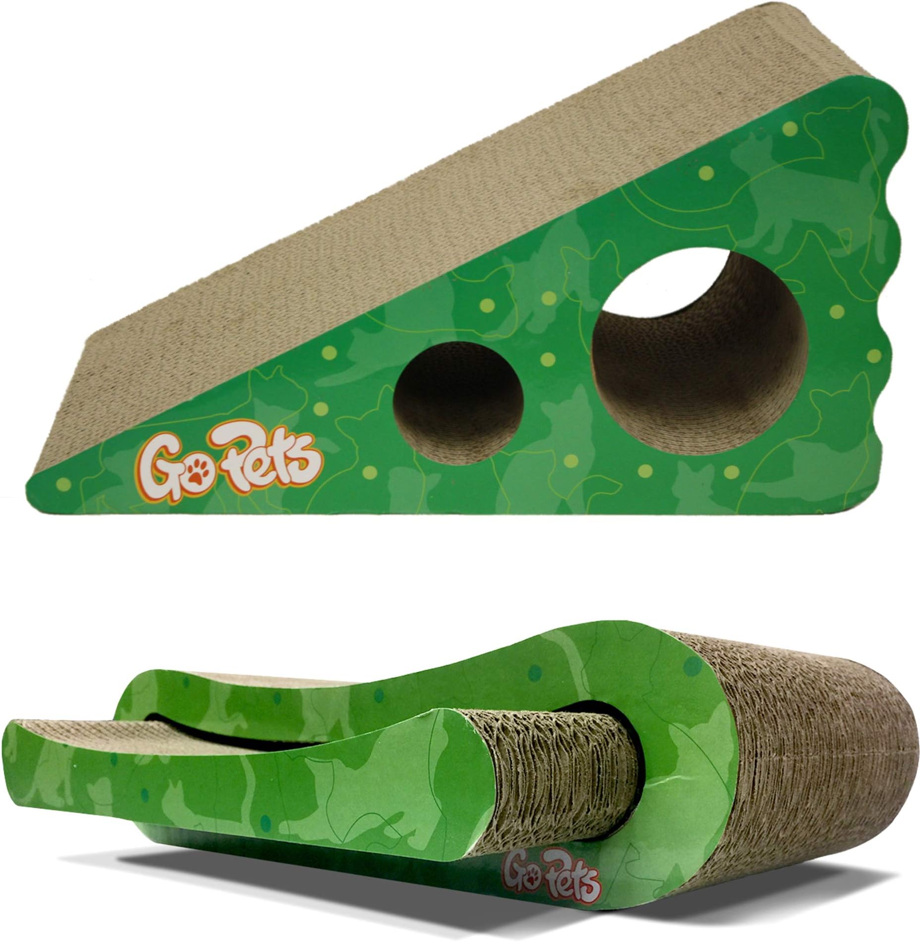 GoPetsPremium Cat Scratcher Bundle with Reversible Wedge Shaped Incline Scratching Post and Infinity Lounge Ergonomic Corrugated Cardboard Bed Scratcher with Insert and Cutouts to Hide Toys