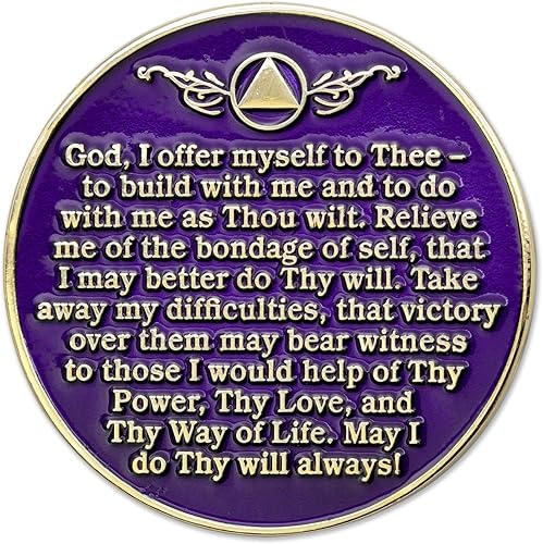 Miniatura 2 de Medallón AA de 3 años  Árbol de la Vida trenzado chapado en oro AA Chip de recuperación  morado