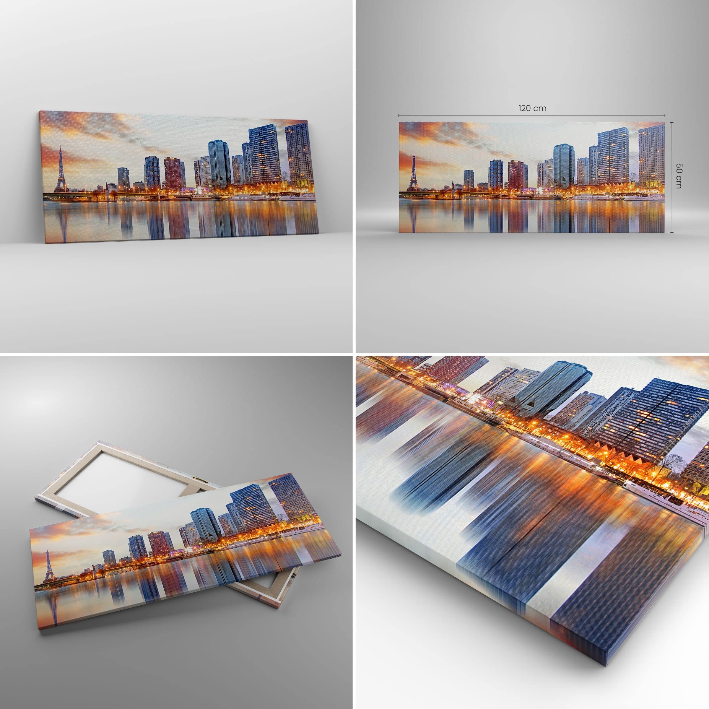 Quadro su Tela 70x100cm Fiume Grattacieli Vista Eiffle Stampe Immagini Quadro su Tela 70x100cm Fiume Grattacieli Vista Eiffle Stampe Immagini