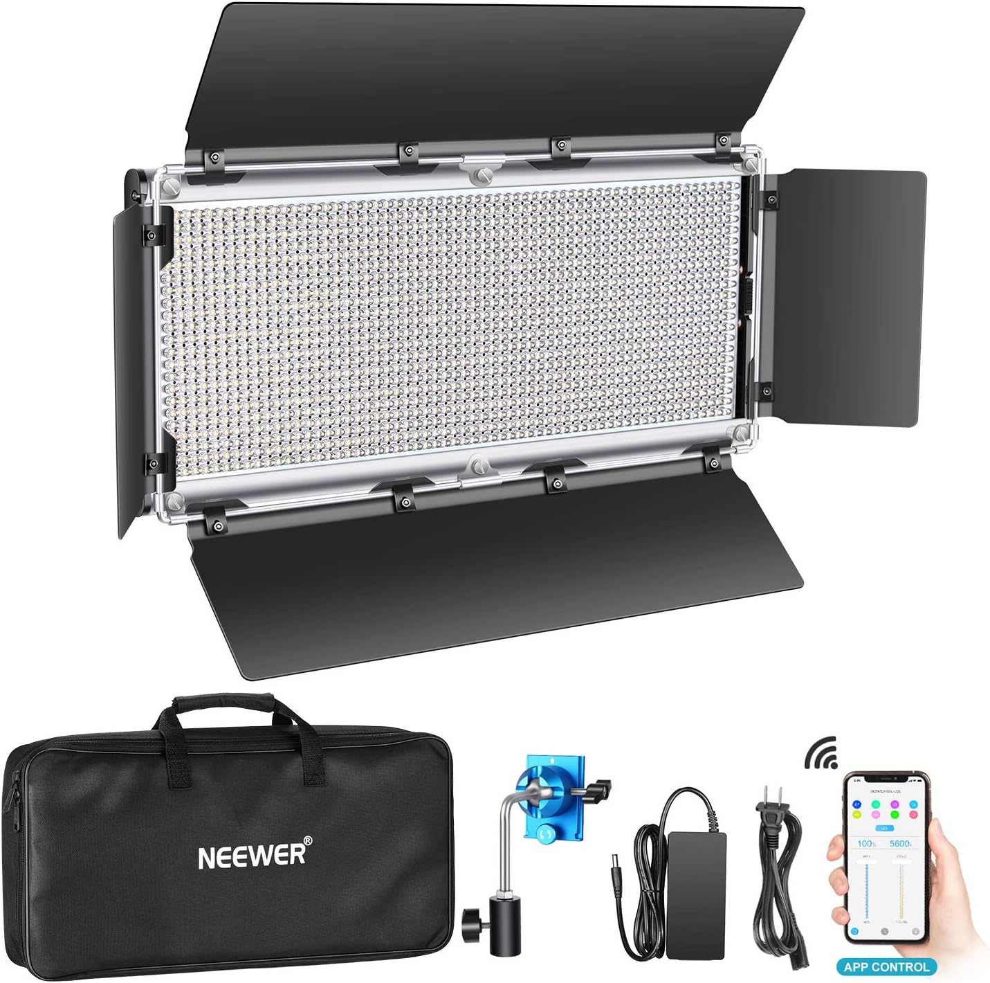 Neewer Advanced 1320 LED Dimmable Bi-Color Video Light with Barndoor