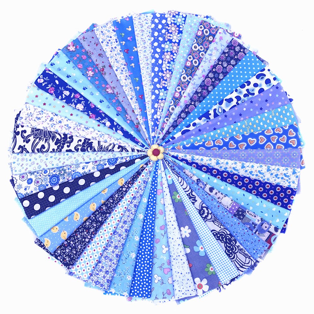 2030cm Assorted Pre-Cut Printing Cloth Material Mixed Squares Bundle Quilt Fabric Patchwork for DIY Handmade Craft, Blue Color Series Customizable