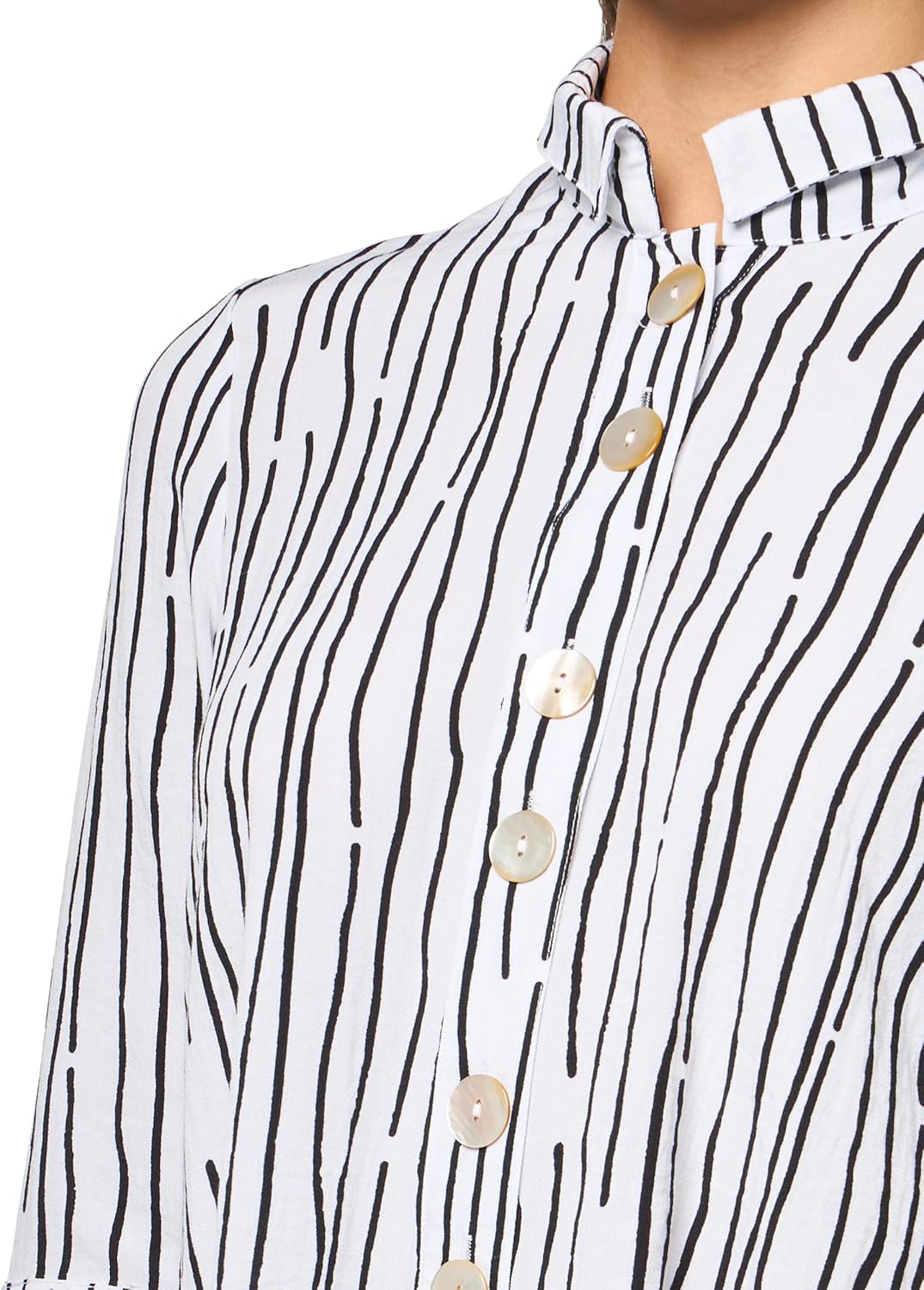 Printed Woven Crinkle Button Front Three Quarters Sleeves Straight Hem - Image 3