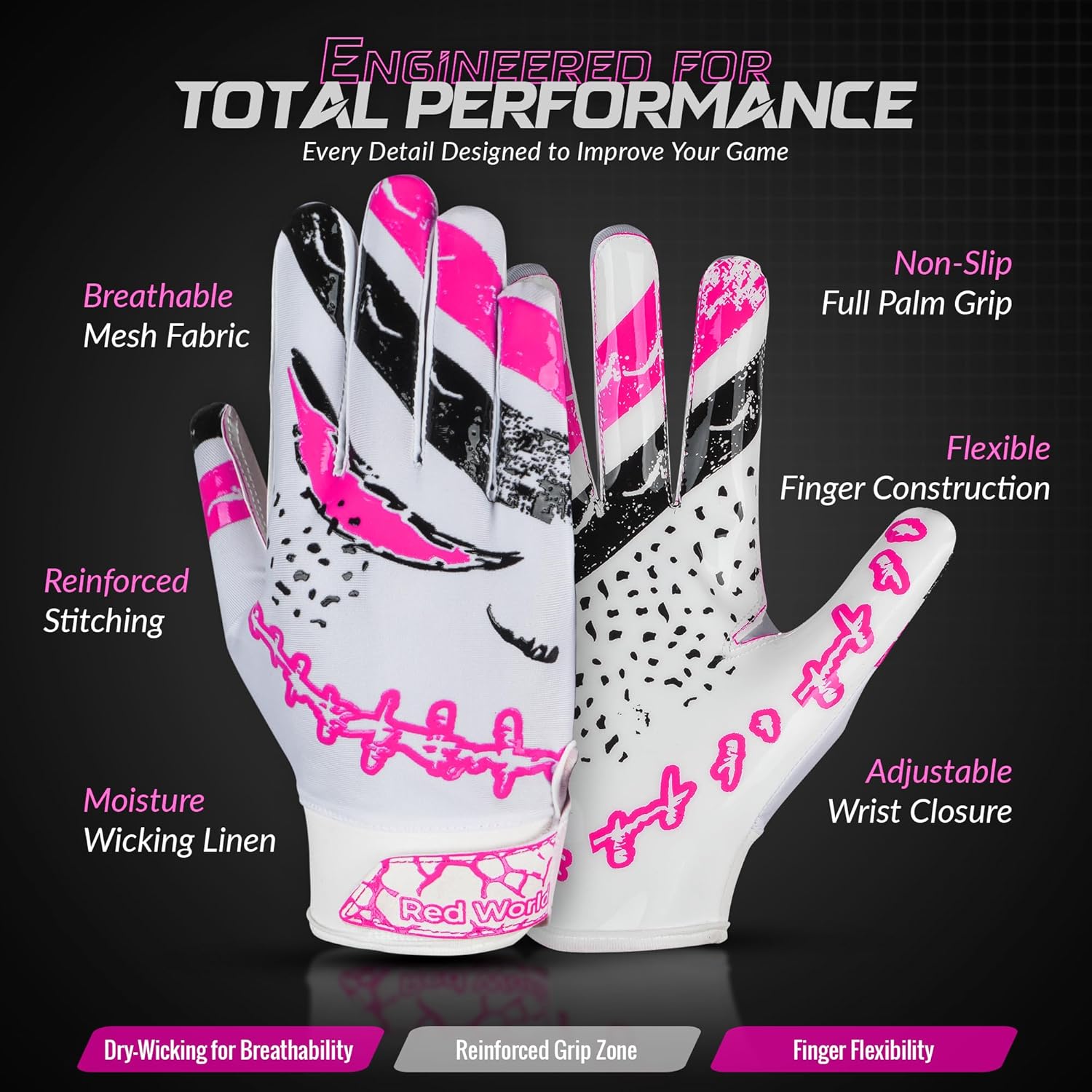 RED WORLD Football Gloves for Youth and Adult, Sticky Receiver Gloves for Boys, Girls and Men, Enhanced Performance for Youth and Adult Football Game.