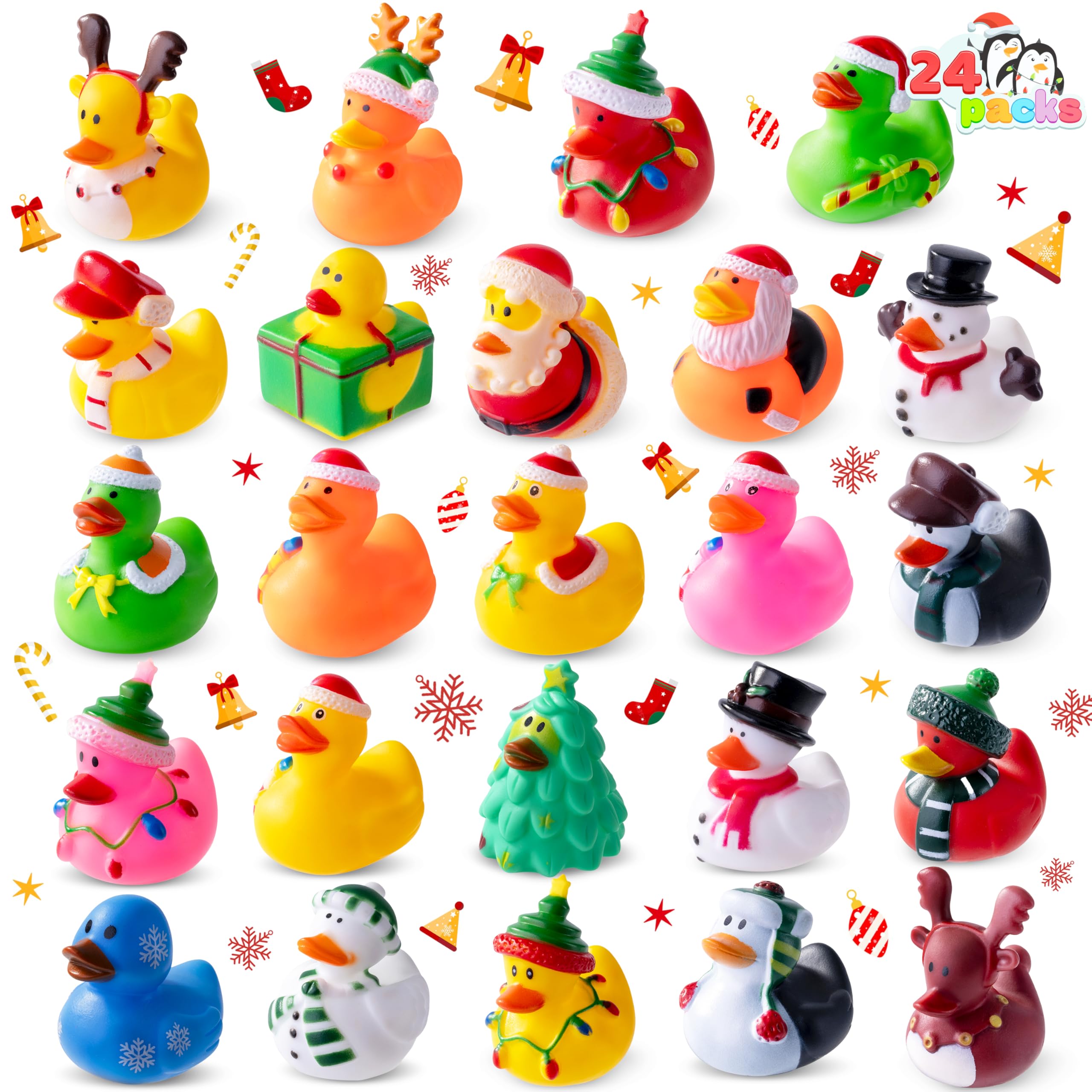 JOYIN 24 PCS Christmas Ducks for Stocking Stuffers, Xmas Rubber Duck Bath Toys for Kids Gift, Party Favor Novelty Duckies for Boys, Girls and Toddlers