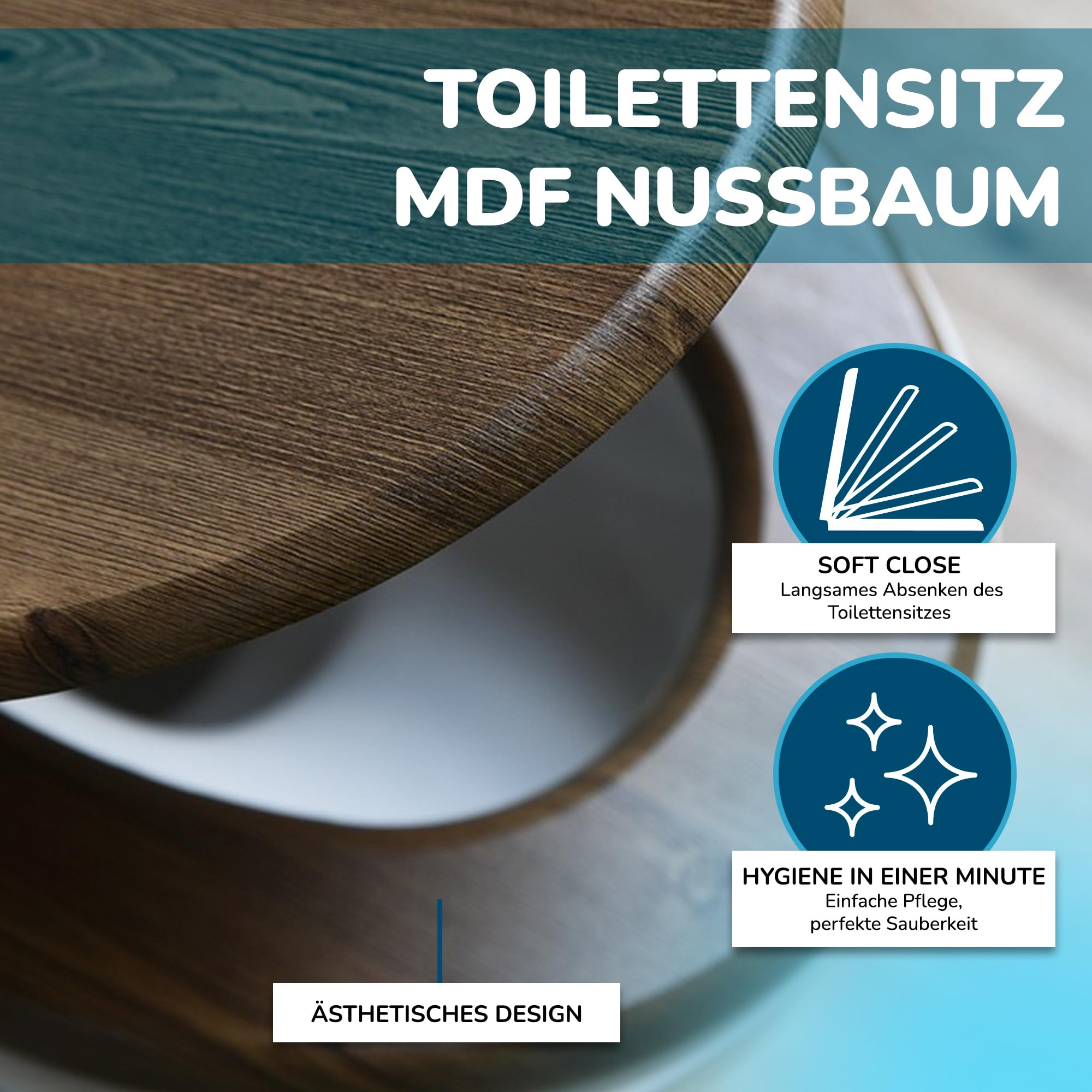 AWD Hochwertiger Schöner WC Sitz Deckel TOILETTENSITZ Landhaus Style KLODECKEL in Holzoptik MIT ABSENKAUTOMATIK-Brauntöne aus MDF-Holz