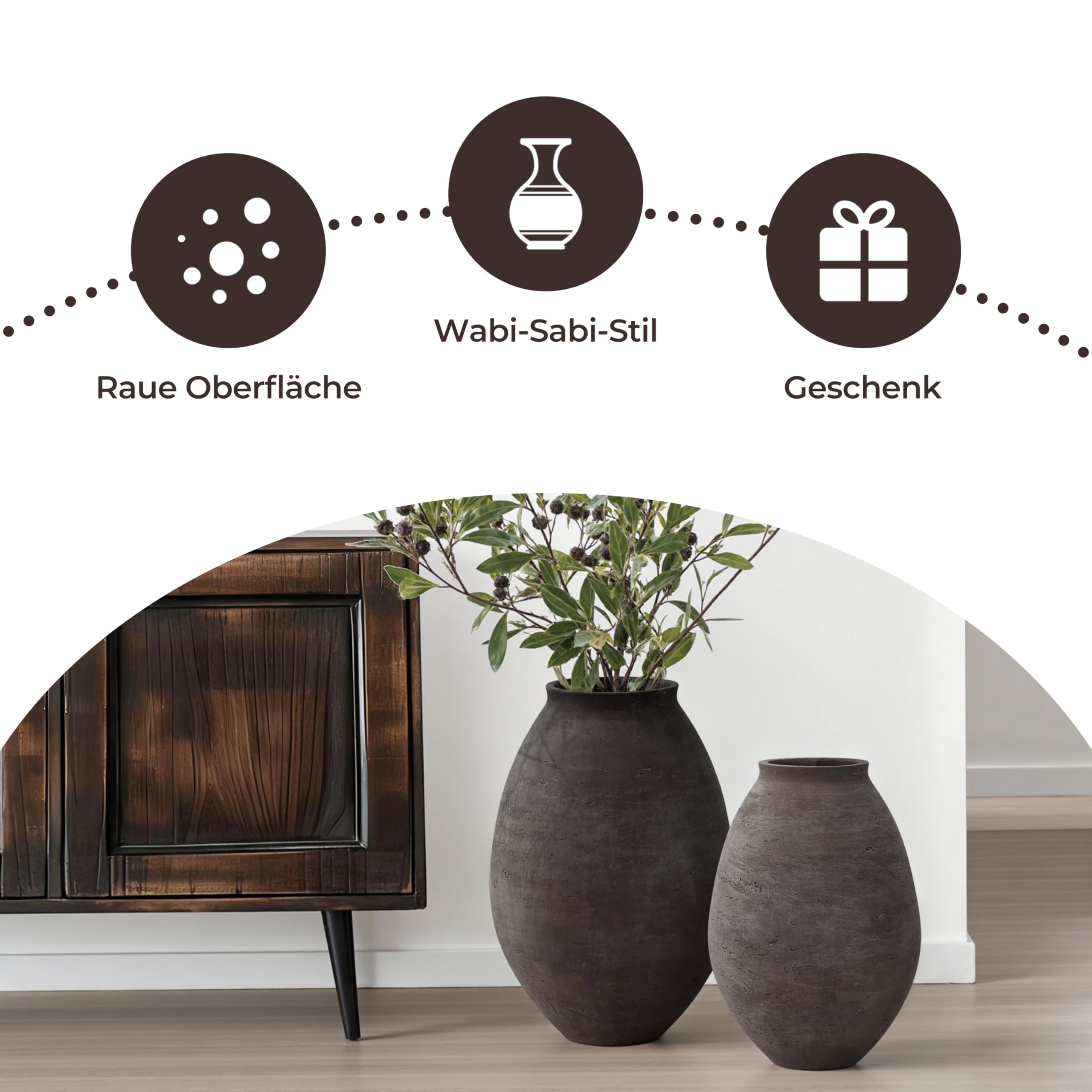 Hometopia Vase Groß Braun 40 cm – Rustikale Betonvase im Wabi-Sabi Stil, Große Bodenvase aus Zement für Pampasgras & Trockenblumen, Handgefertigte Dekovase