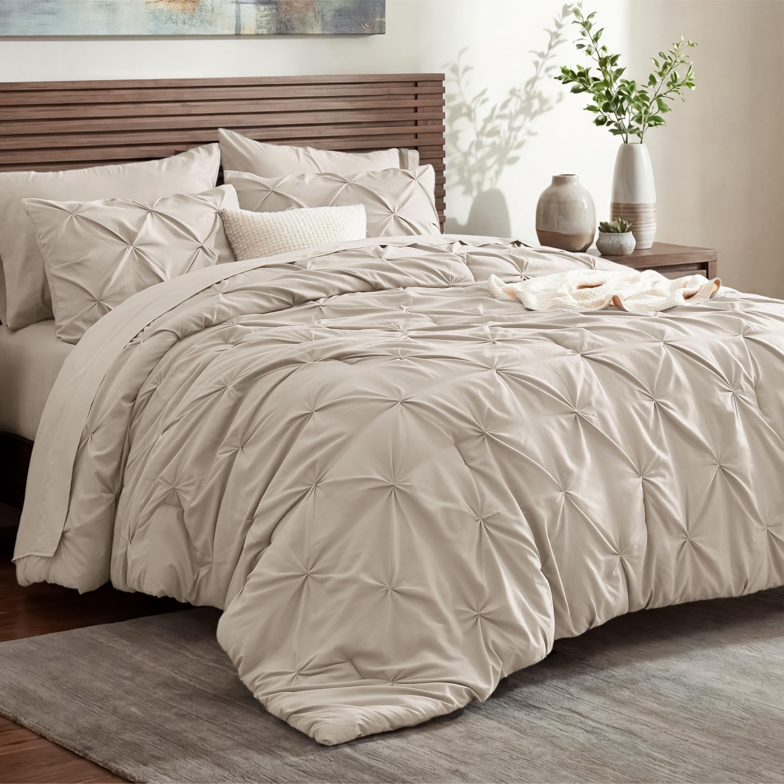 Bedsure 7-Piece Full Size Comforter Set &amp; Sheets, Cream Bedding