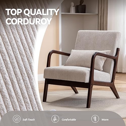 Miniatura 4 de Silla decorativa moderna de mediados de siglo, sillas de sala de estar con almohada, silla de lectura con brazo bohemio tapizado con marco de madera