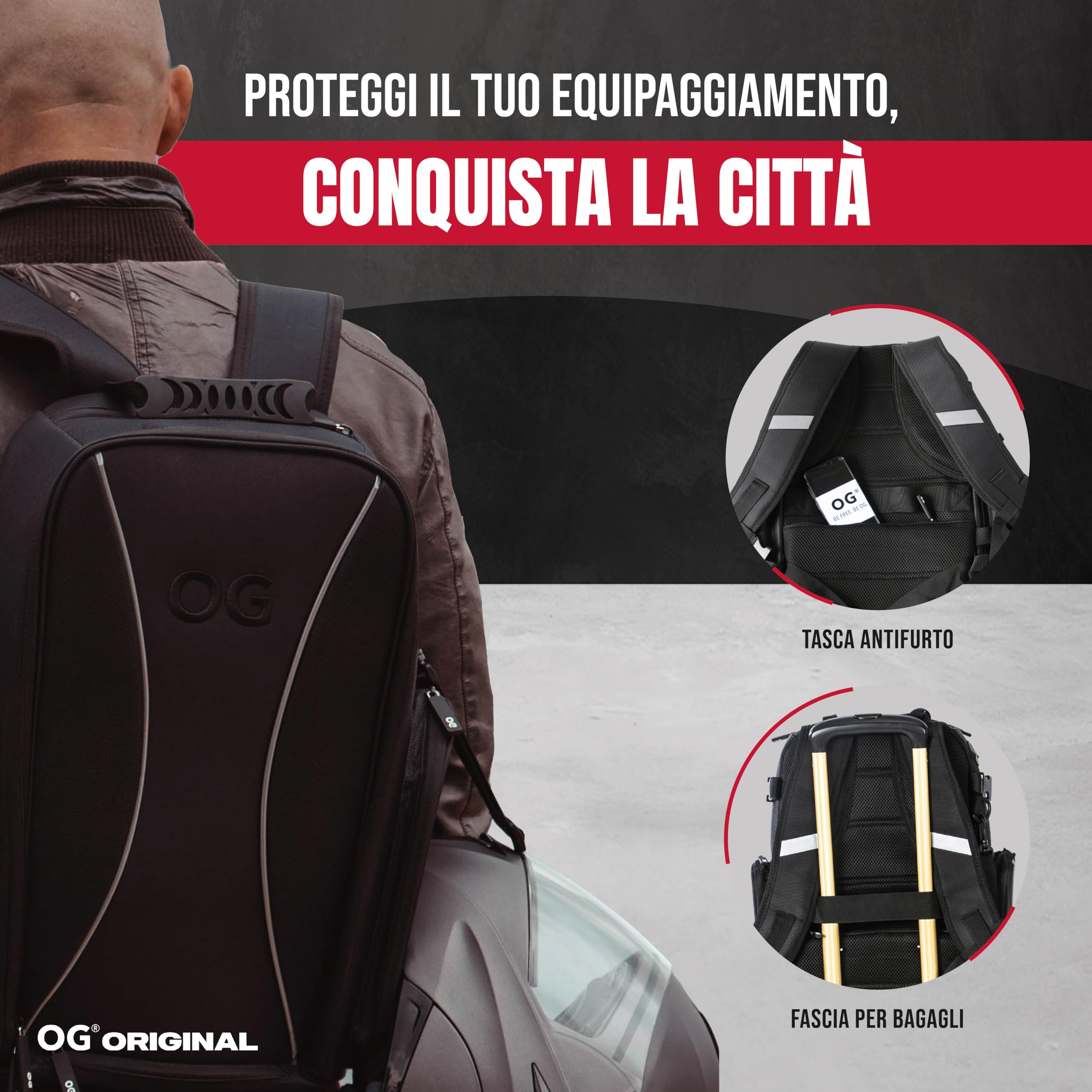OG Original Zaino Moto GO Nero Impermeabile 20L, Borsa Porta-Casco Moto, Cinghia per Casco, Ciclismo, Uomo, Portatile, Rifrangente, Antifurto, Zaino Compatibile Ryanair