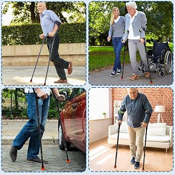 2 Pack Folding Crutches for Adults,Lightweight Crutches for Adults Women,Men,Elderly,Height Adjustable Crutch with Comfortable Handle,Black Crutch for Daily Walking Aids