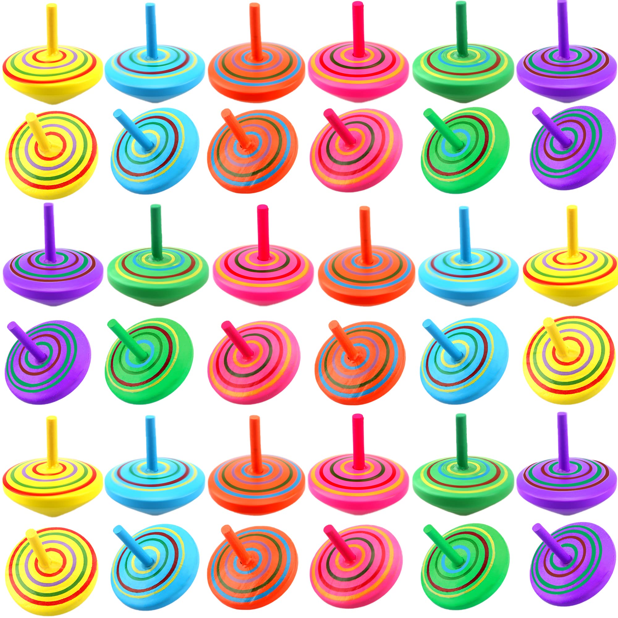 Haconba30 Pieces Colorful Wood Tops Wooden Spinning Gyroscope Toy Painted Spinner for Kids Family Games Educational Toy