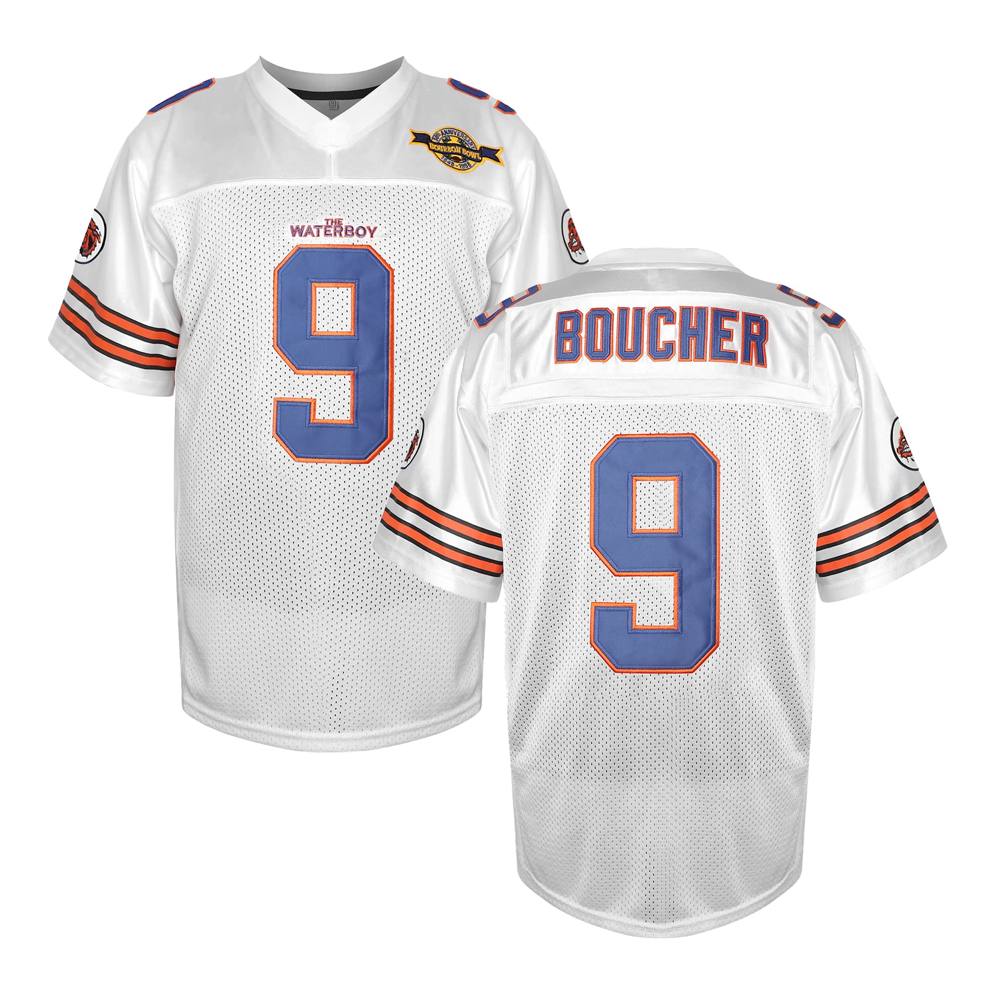 Bobby Boucher Football Jersey 9 The Waterboy Adam Sandler Mud Dogs Bourbon Bowl Movie Jersey White Black Blue Orange S-3XL, 9 White, S