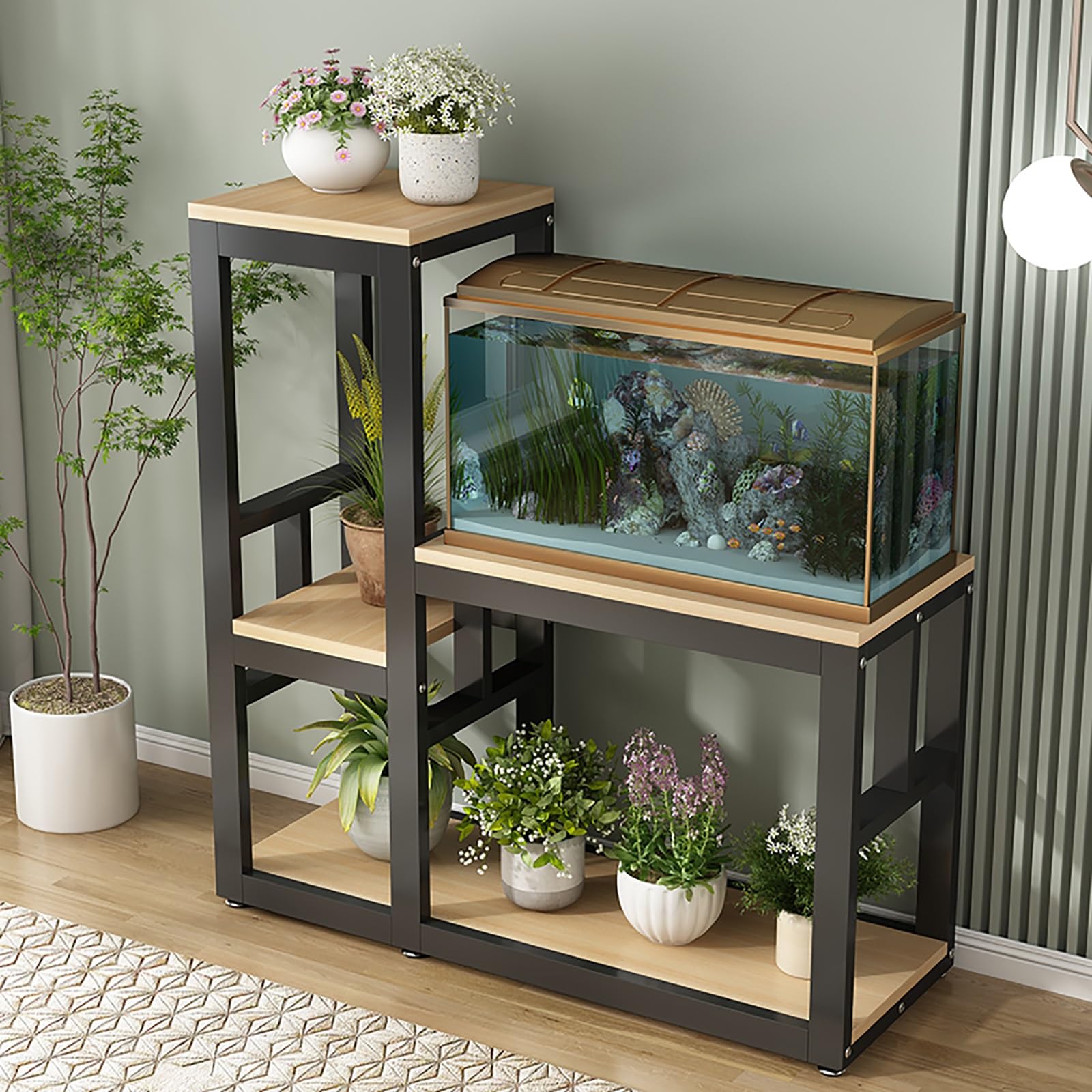 Support d'aquarium en métal robuste avec rangement multicouche pour salon et bureau