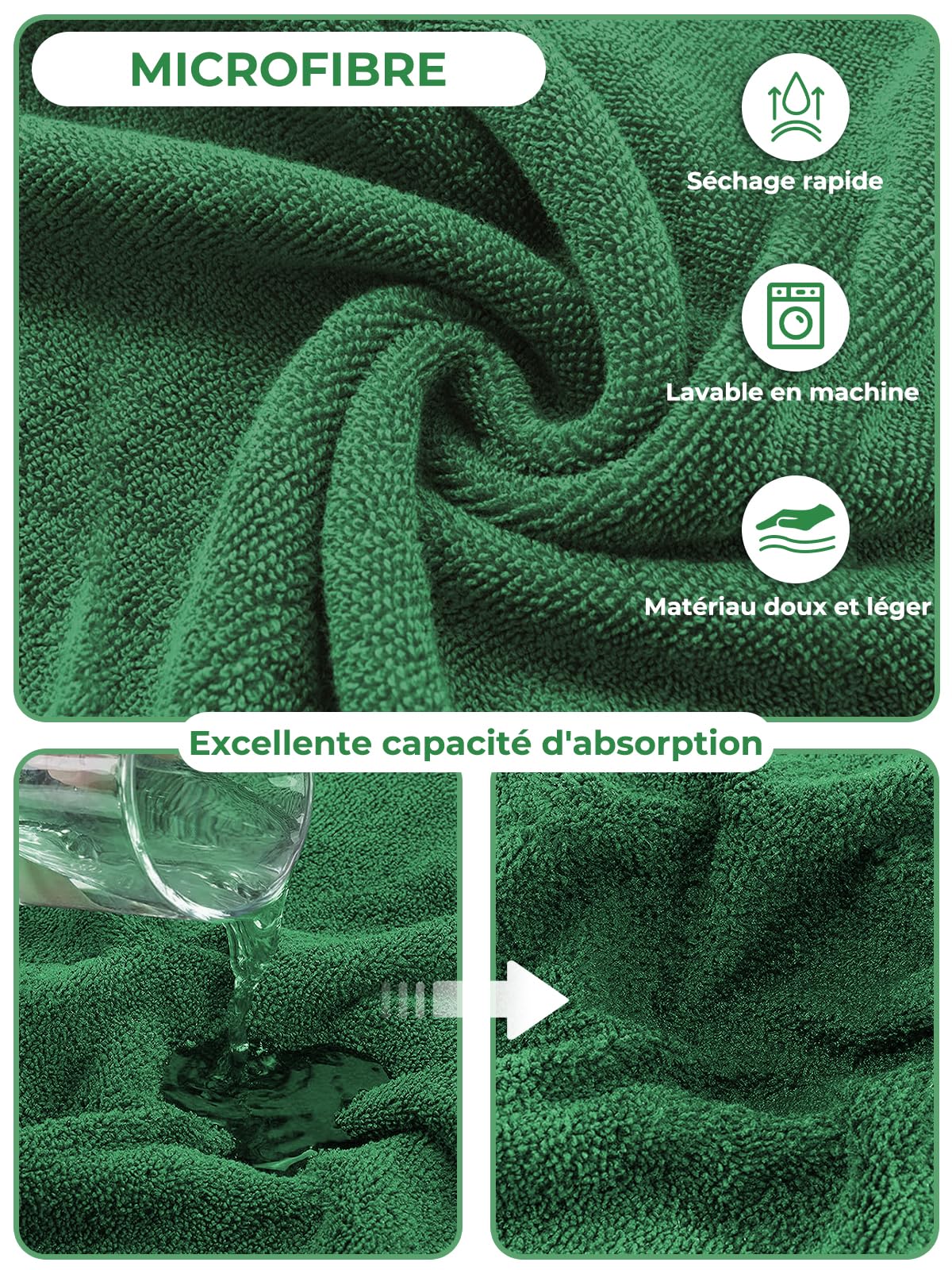 Serviette à Séchage Rapide pour Animaux, Peignoir pour Chien en Microfibre, Peignoir pour Chien Absorbant, Absorbant Manteau pour Animaux pour Séchage Après Baignade Bain (Grenouille Verte, L)