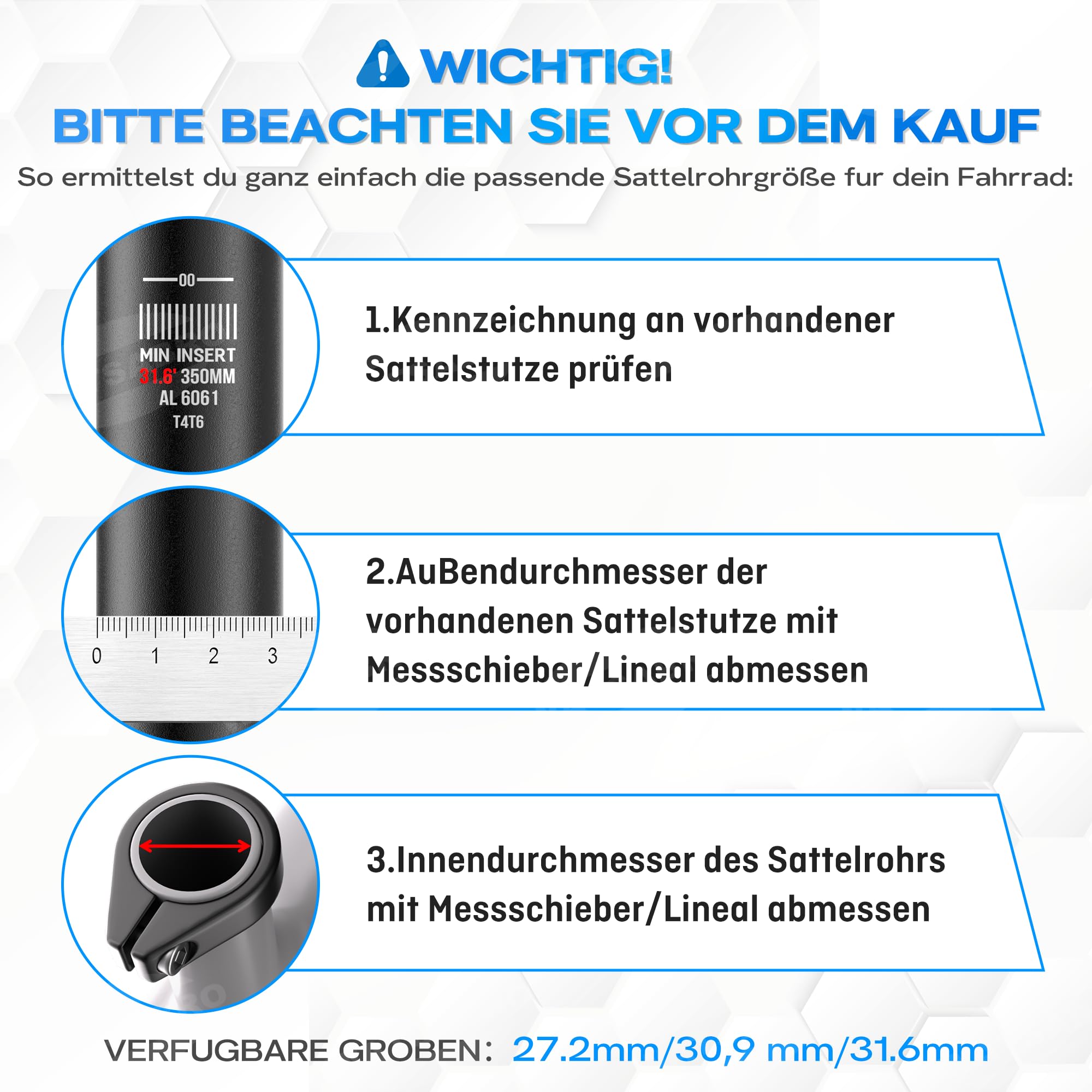 WATSABRO Sattelstütze Gefedert mit Hydraulik-Dämpfung | Hydraulische Sattelstütze Absenkbar für MTB, E-Bike, Rennrad | Ø 27.2 / 30.9 / 31,6 mm inkl. 2 Reduzierhülsen | Belastbar bis 130 kg