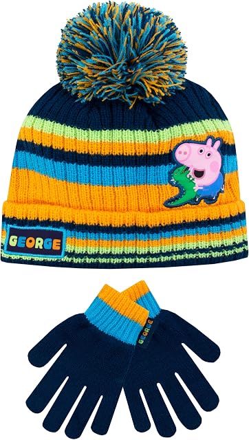 Peppa Pig Kids Winter Hat and Gloves Set George Pig Multicoloured One Size