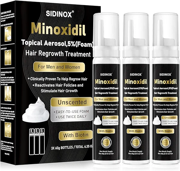 5% Minoxidil Foam for Men & Women - Hair Growth Treatment with Biotin, Non-Greasy Fast Absorbing Foam for Thinning Hair, Regrow Fuller Thicker Hair & Beard, 3 Month Supply (3 x 2.12 oz)