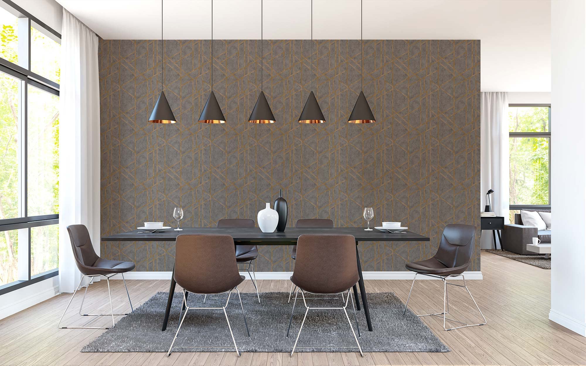 Roberto M1-No.286 - Papel pintado para pared, diseño geométrico, color gris y dorado