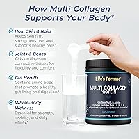 Vista 3 de Life's Fortune Multi Collagen Peptides Powder Drink Plus, para mujeres y hombres, tipo I, II, III, V, X, mezcla con enzima digestiva, para piel