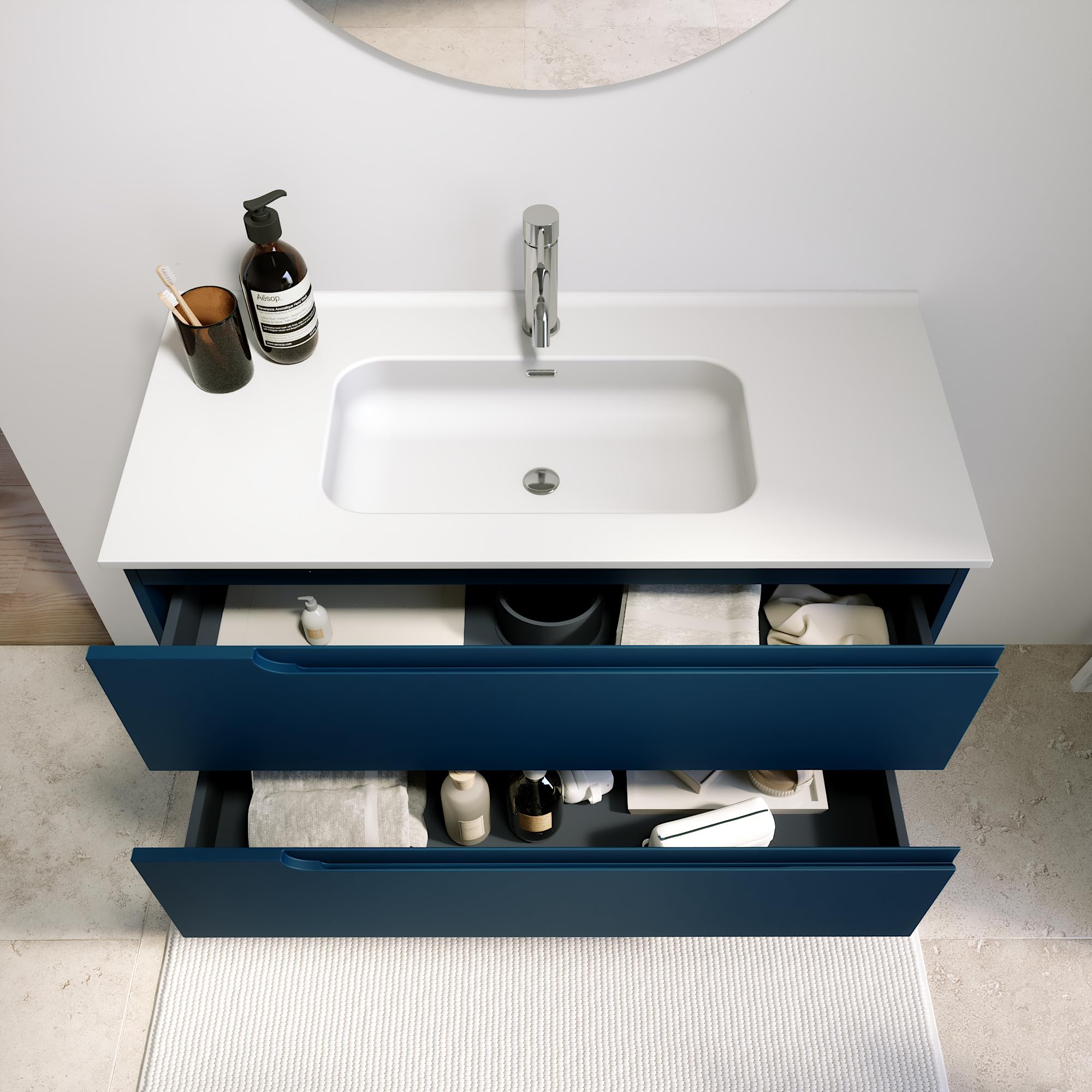 Parama Mobile Bagno Sospeso 120 cm 2 Cassetti Blu Zaffiro Opaco Con Lavabo Mod. Ardenne