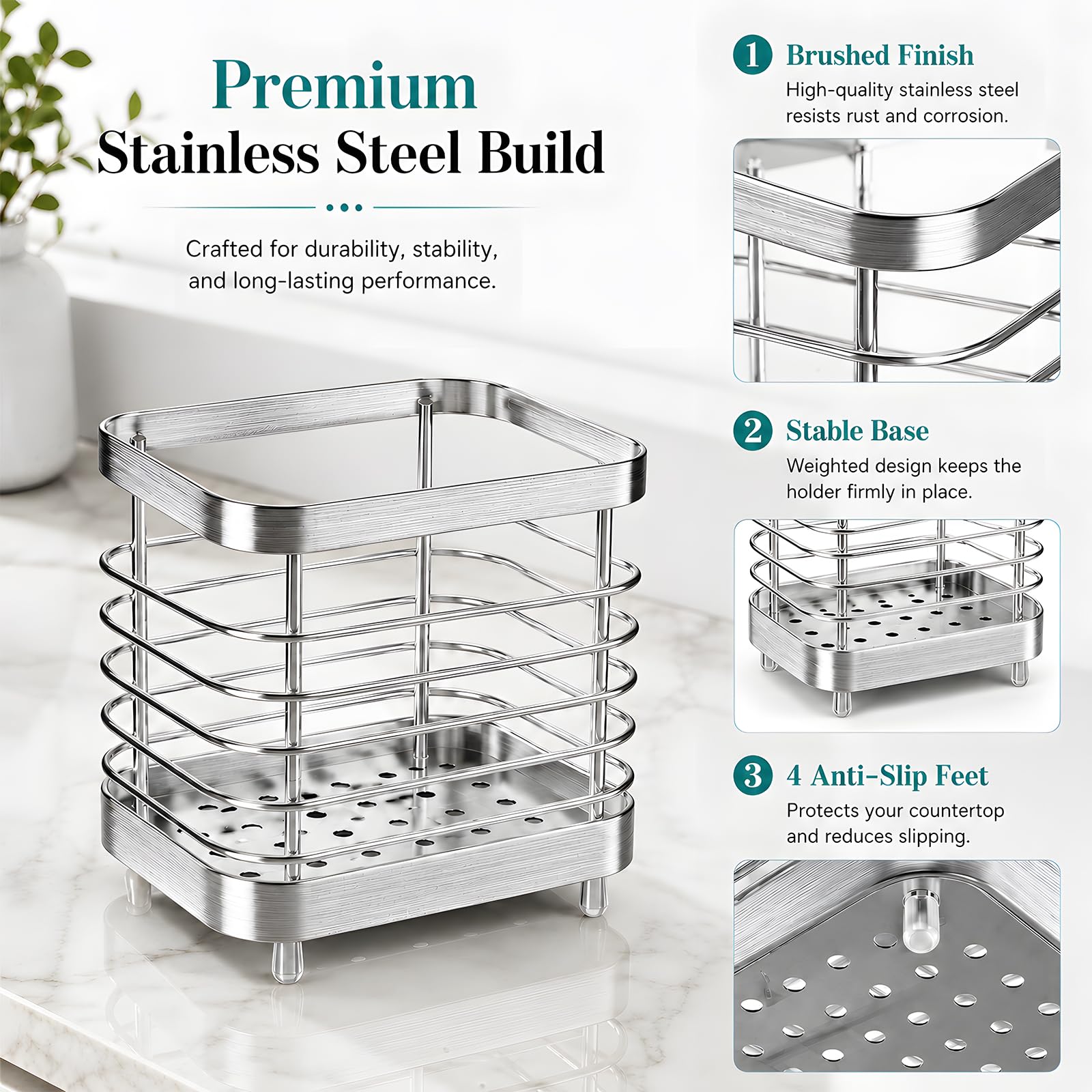 Stainless Steel Toothbrush Holder - Keep Bathroom Organized -4