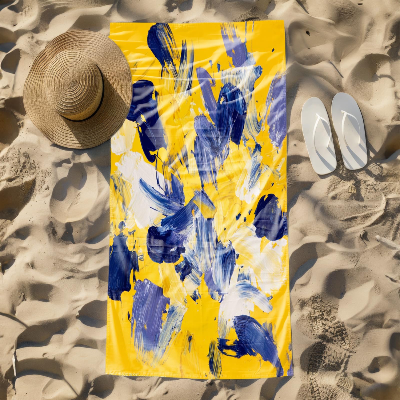 Generico Telo Mare Grande Modello Giallo Blu | Microfibra Telo Mare Antisabbia Leggero Compatto Asciugatura Rapida Assorbente Per Piscina Bagno Lavabile Fino