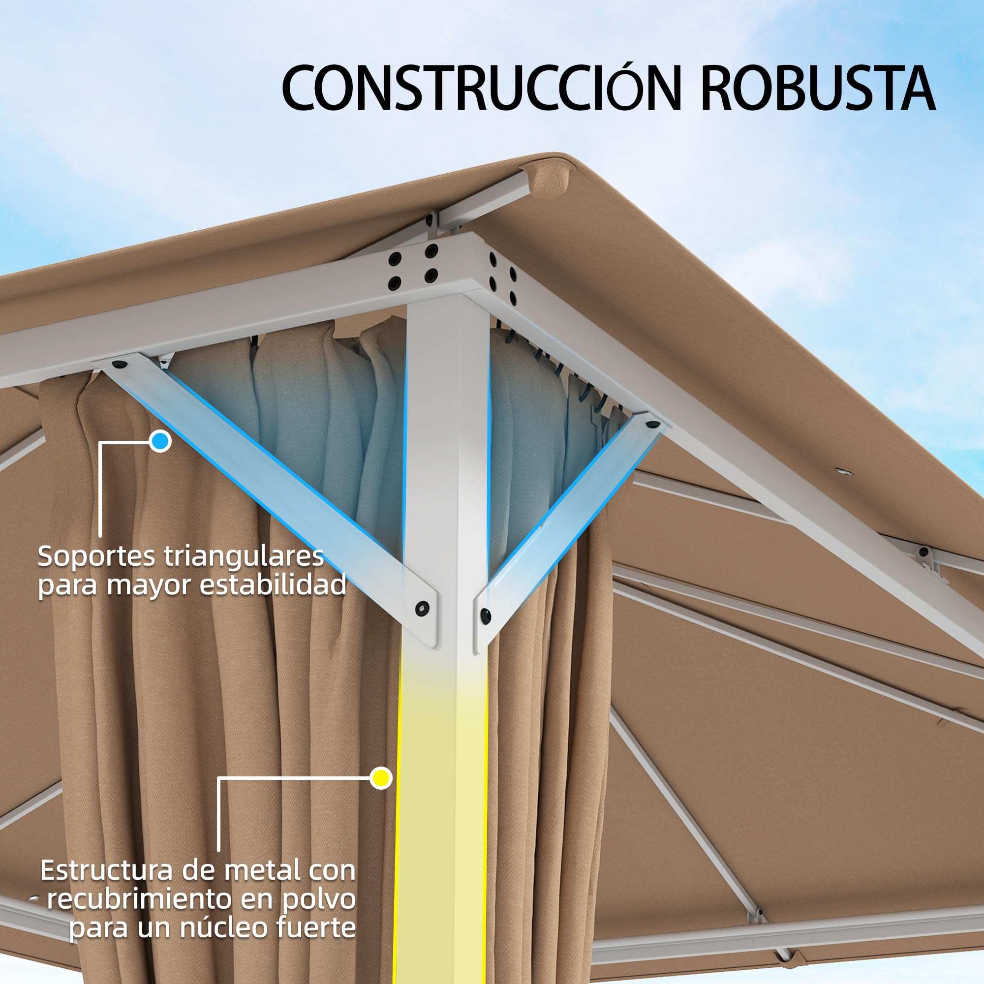 Outsunny Cenador para Jardín 3x4 m, Pabellón de Jardín Gazebo con Techo Ventilado, 4 Paredes Laterales y 4 Mosquiteras, UPF50+, Estructura de Metal, Carpa para Exterior, Terraza, Patio, Caqui
