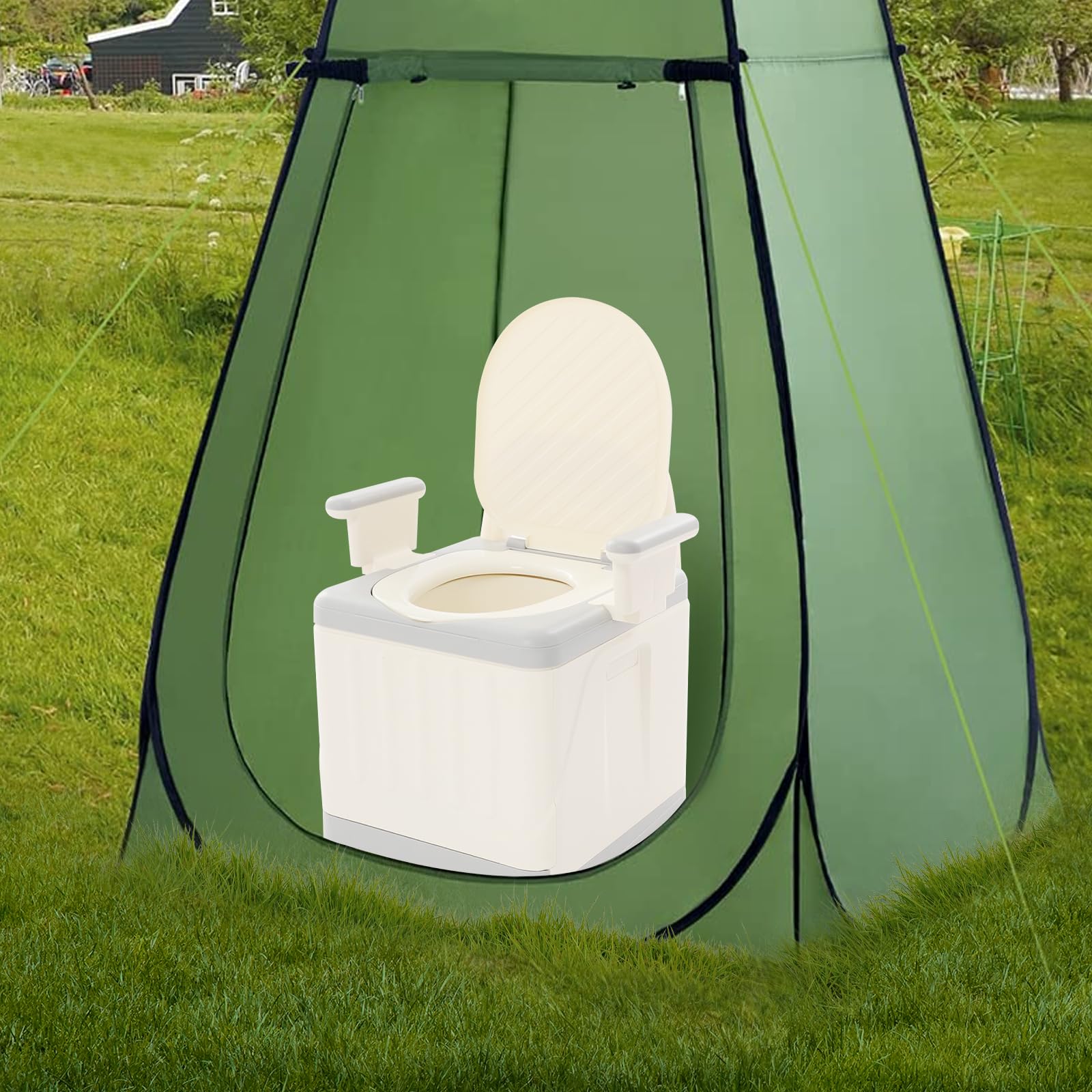 Inodoro portátil plegable de viaje, capacidad máxima de 150 kg, para mesita de noche, juego de inodoro plegable, portátil, inodoro, caravana, senderismo (gris)