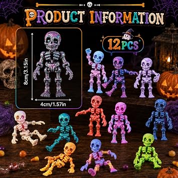 Gonggi 12Pcs 3D Printed Skeleton Man, Skeleton Action Figures, Flexible Halloween Christmas Decoration for Play and Display