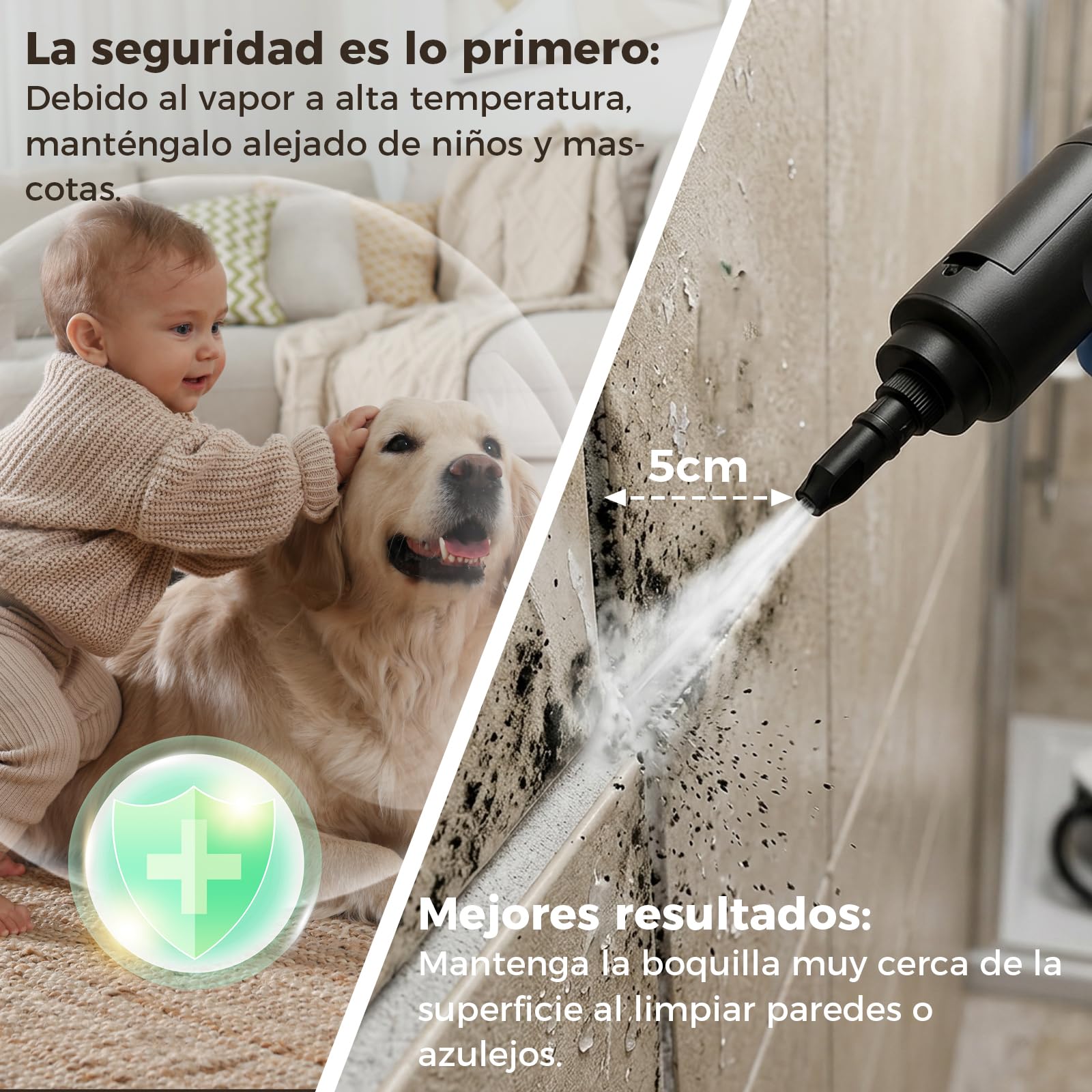 Limpiador de Vapor Portátil 2500W con Depósito 1.6L, Limpiadora de Vapor 3 Bares 3 Niveles Ajustables con 14 Accesorios para Suelos Cocina Sofá Coche Ventanas