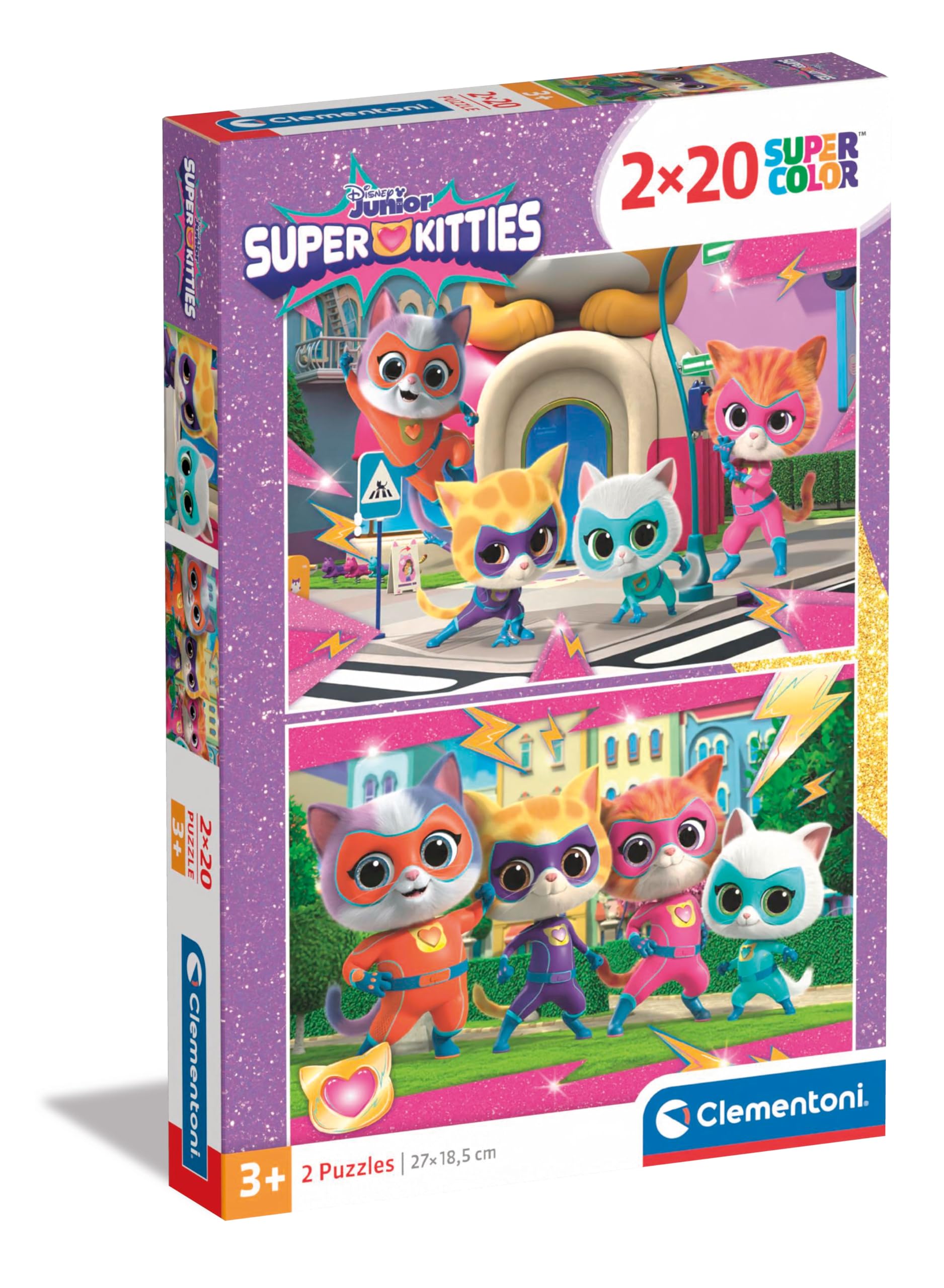 Clementoni 24811 SuperKitties Jigsaw Super Kitties 2 20 Pieces-Supercolor Children 3-5 Years, Cartoon, Gift for Boy/Girls, Puzzle for Kids, Made in Italy, Multicolor