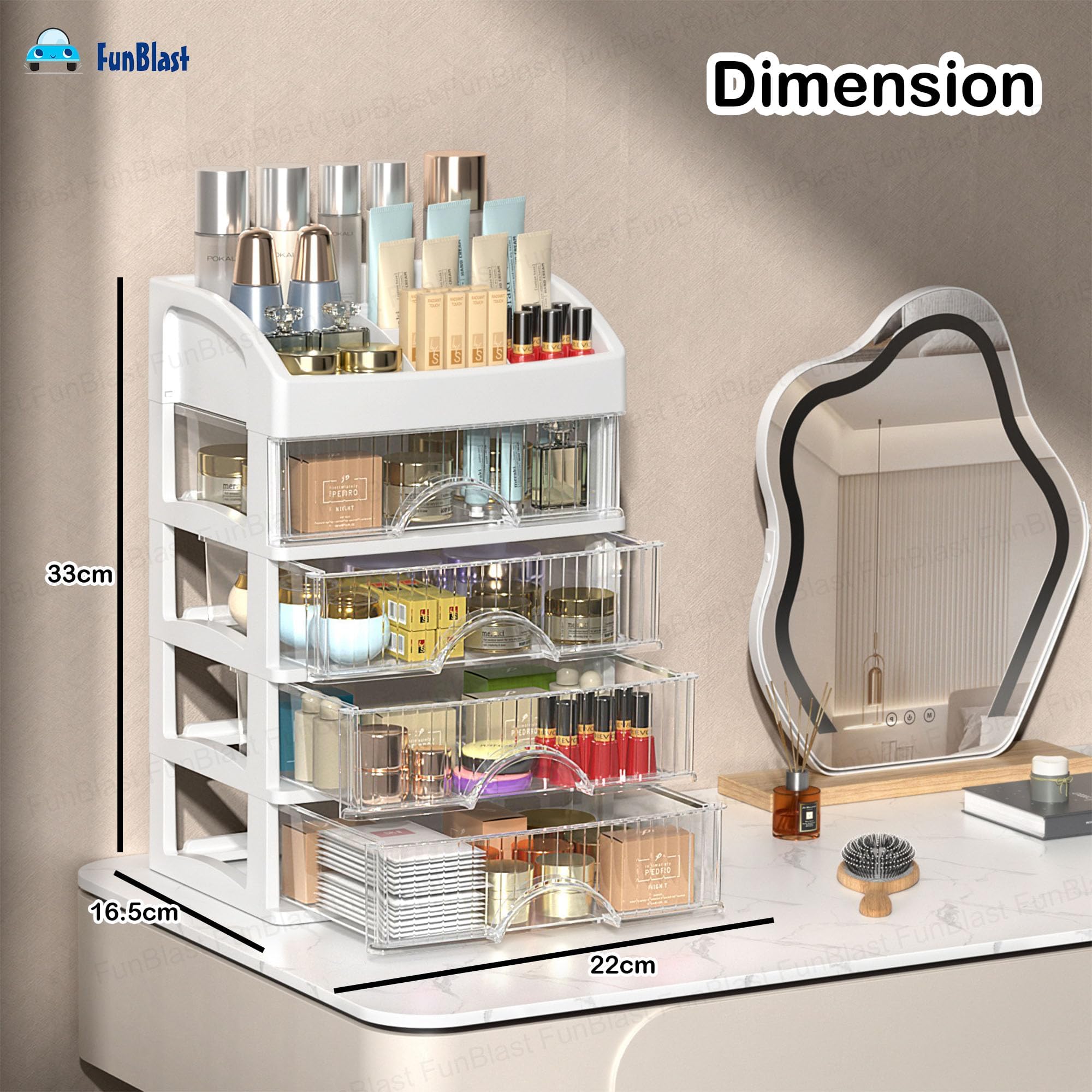 FunBlast Organizer da scrivania con cassetto, supporto per cancelleria, portapenne e matite, portapenne, organizer da scrivania multifunzionale, organizer da scrivania a 4 scomparti (bianco)