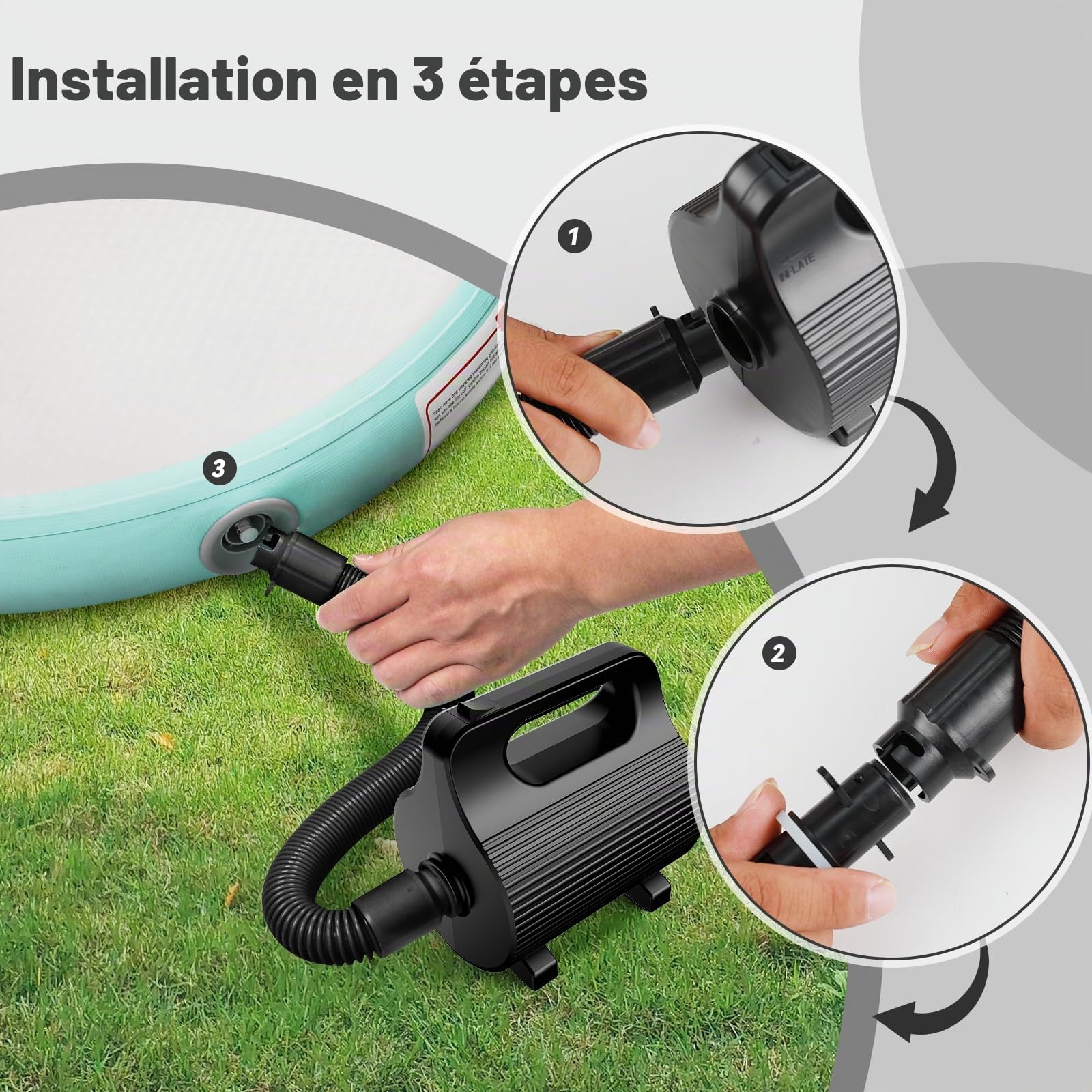 Pompe à Air Portative 4 Buses 400W-600W | Gonflage Ultrapide pour Matelas, Piscines & Flotteurs (AC220-240V)