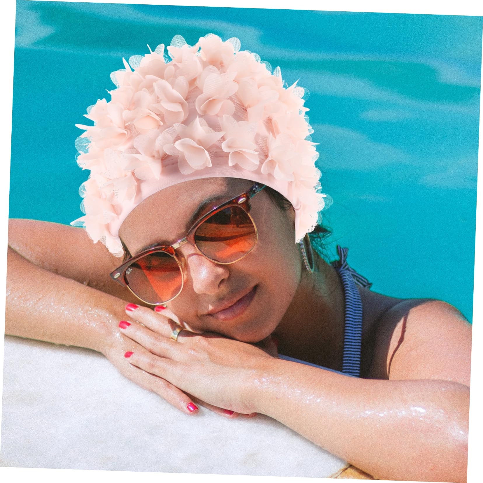 Abaodam 2pièces Bonnet De Bain pour Femme avec Bonnet De Piscine pour Cheveux Longs Épais Ou Bouclés Facile à Enfiler Retirer
