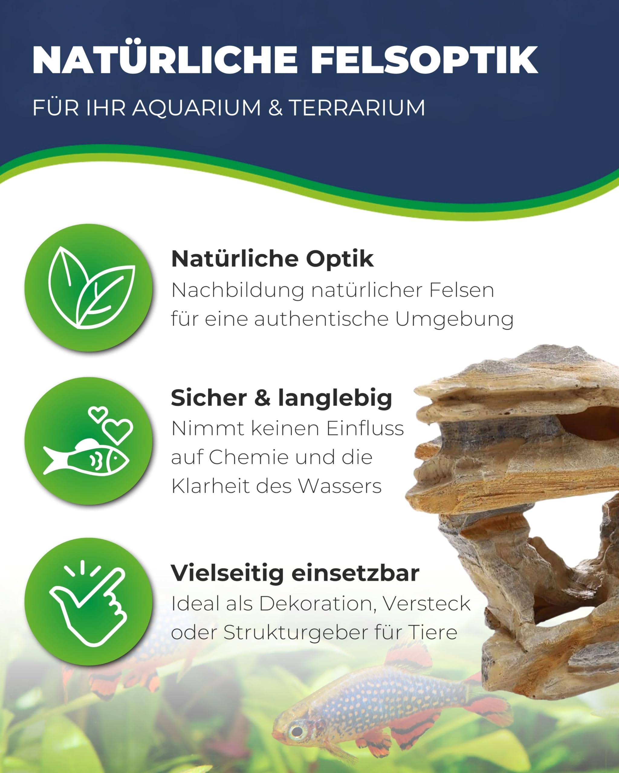 HOBBY Aquaristik Amman Rock 2 I 33 x 18 x 18 cm I künstlicher Stein für Aquarien I Aquarium Deko I naturgetreue Dekoration für Aquarien und Terrarien I Nachbildung natürlicher Felsen