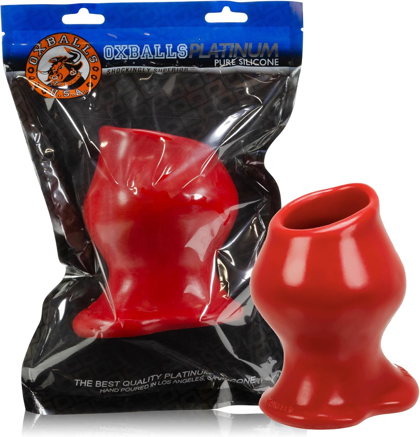 OXBALLS- PIGHOLE-FF Hollow Pure Silicone Buttplug for Adults (RED)