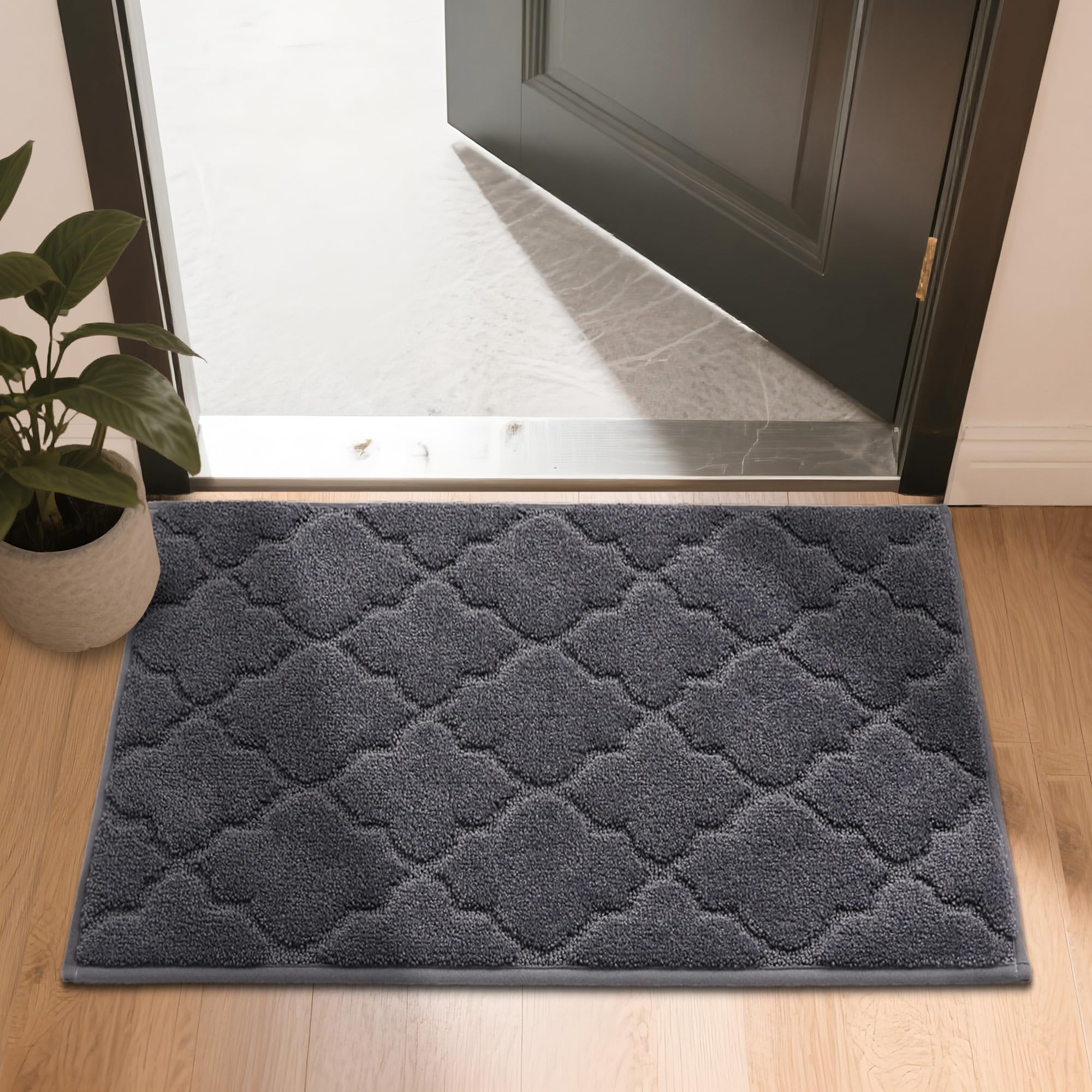 COSY HOMEER Door Mat Non-Slip Entryway Mats for Indoor Use, Absorbent Doormat for Front Door, Washable Low Profile Entrance Mat,20"x32",Dark GreyGlobal Recycled StandardOEKO-TEX STANDARD 100Global Recycled StandardGlobal Recycled Standard