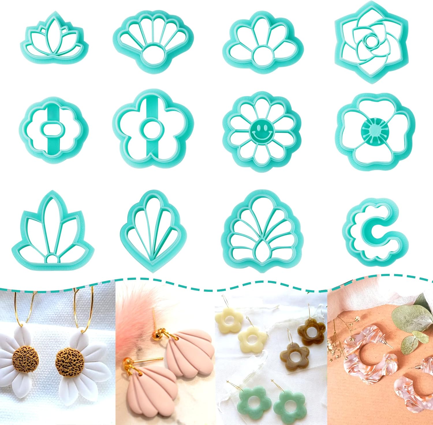 TAINSKY Flower Shape Polymer Clay Cutters Set, 12 Shapes Clay Earrings Cutters for