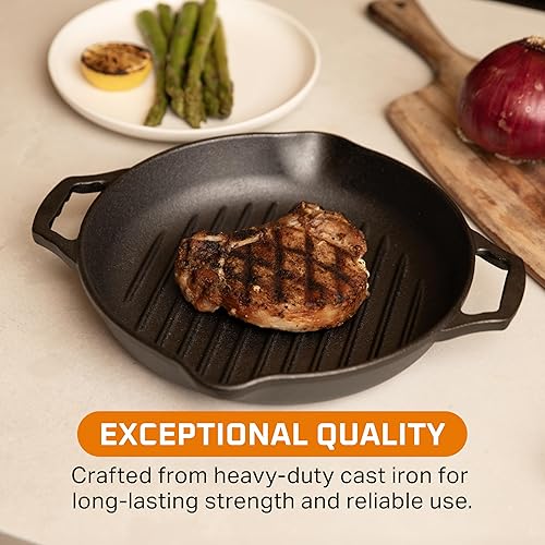 Miniatura 2 de Bruntmor Sartén de hierro fundido pre-sazonado de 12 pulgadas - Sartén para pizza con asas dobles - Asas redondas grandes - Ideal como sartén de