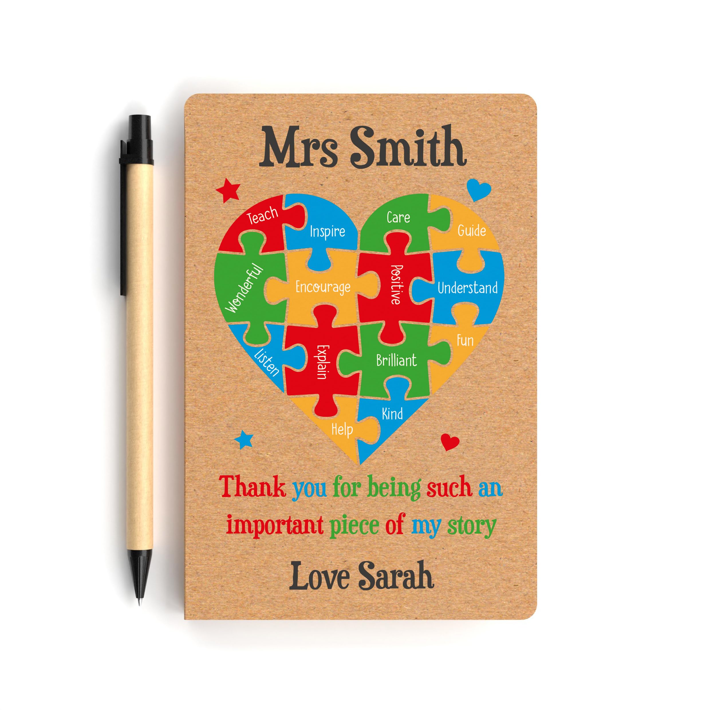 Beecreative Teacher Thank You Gift Notebook - Personalised Teacher Notepad And Pen - Teacher Planner Journal To Do List