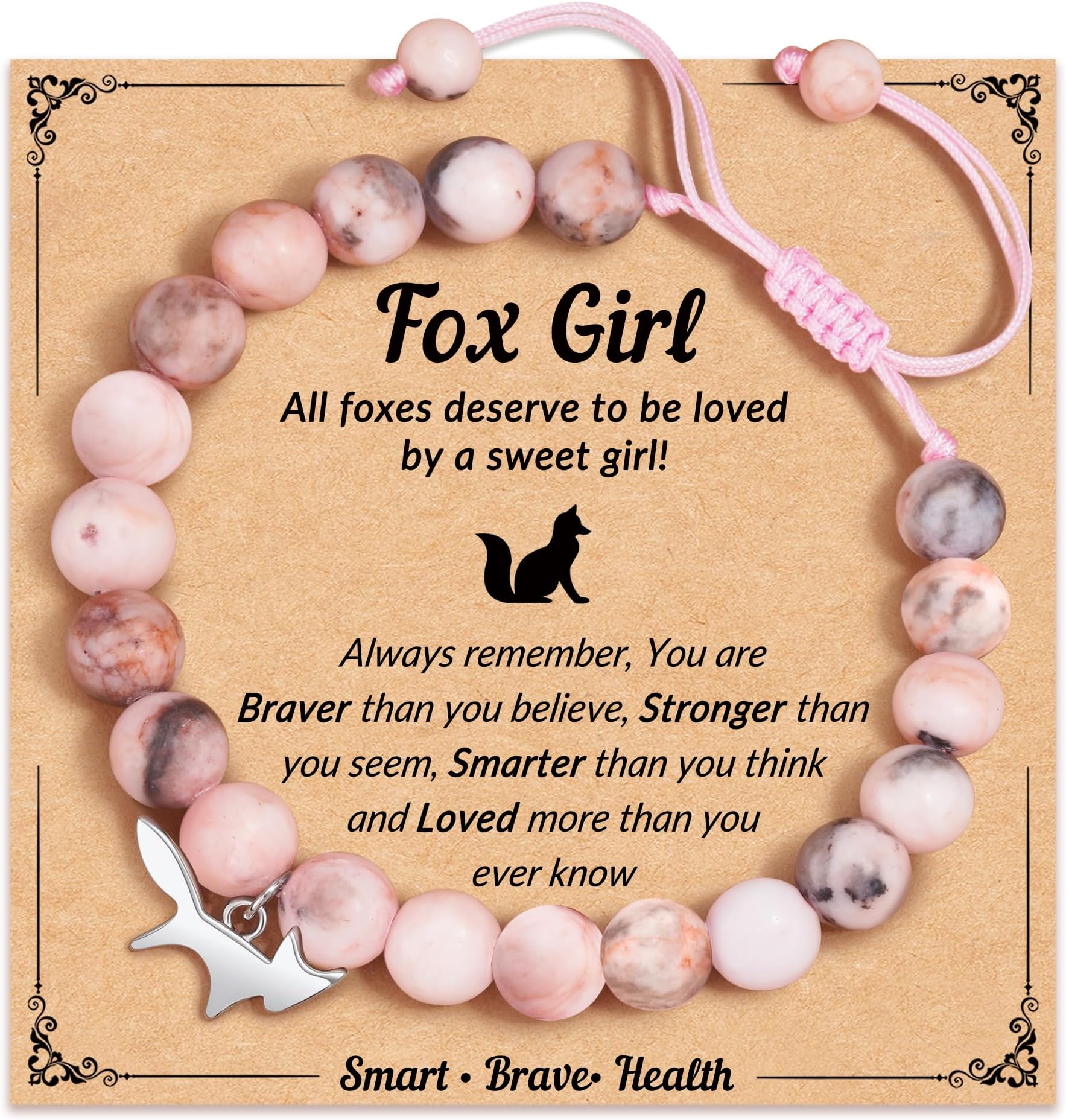 FYUKISSNatural Stone Fox Charm Bracelet for Girls Granddaughter Daughter Niece Birthday Christmas Gifts