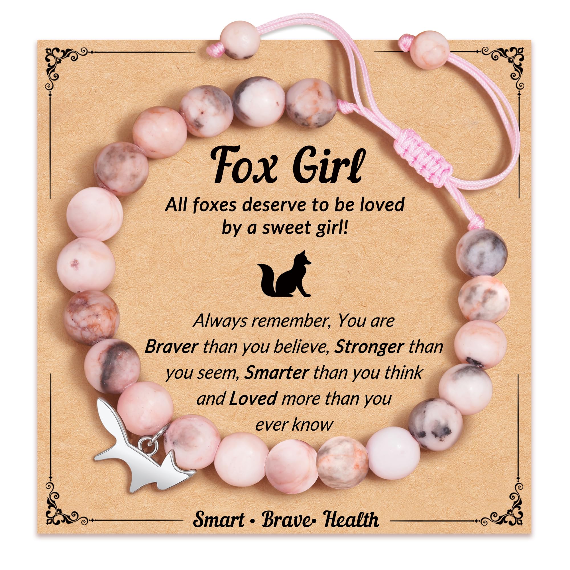 FYUKISSNatural Stone Fox Charm Bracelet for Girls Granddaughter Daughter Niece Birthday Christmas Gifts