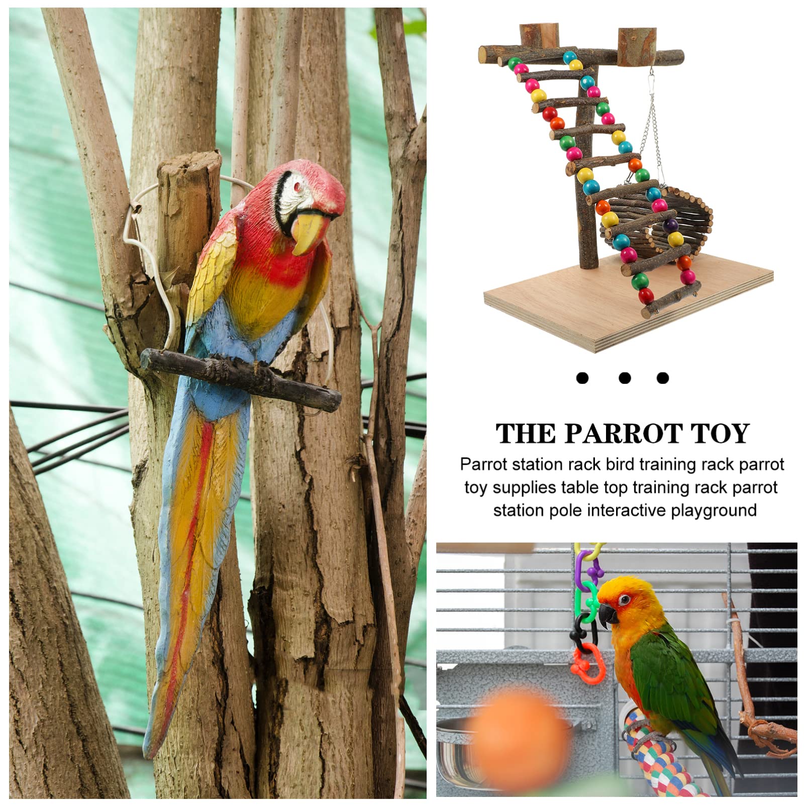 Housoutil de Loros Percha para Loros Soporte Interactivo para Entrenamiento de Aves y Periquitos Zona para Pájaros Jaula de Mesa