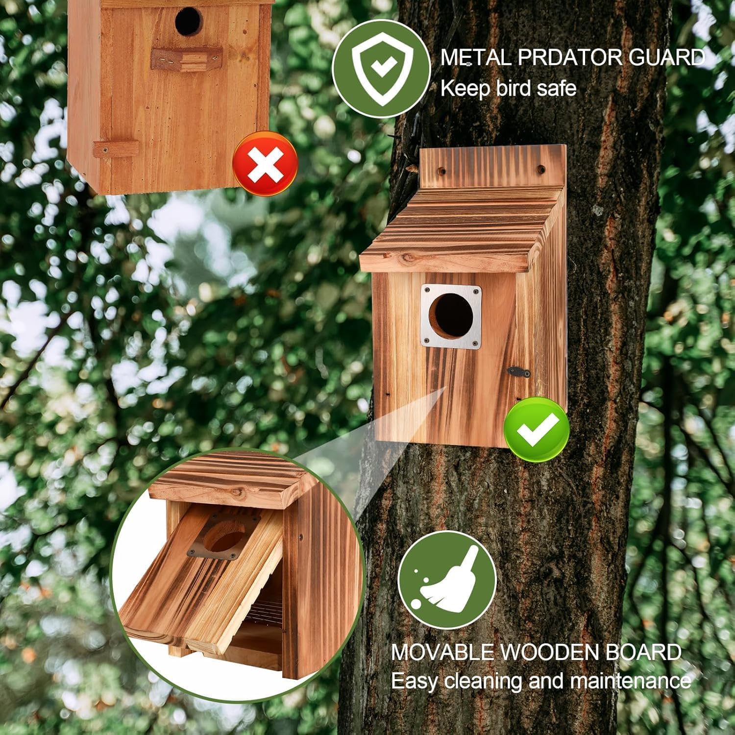 4 pièces Nichoir Oiseaux Exterieur, Maisons d'oiseaux avec protège-métalliques, serrures de sécurité, Fentes de vol & Ventilation, entrée de 3,8 cm