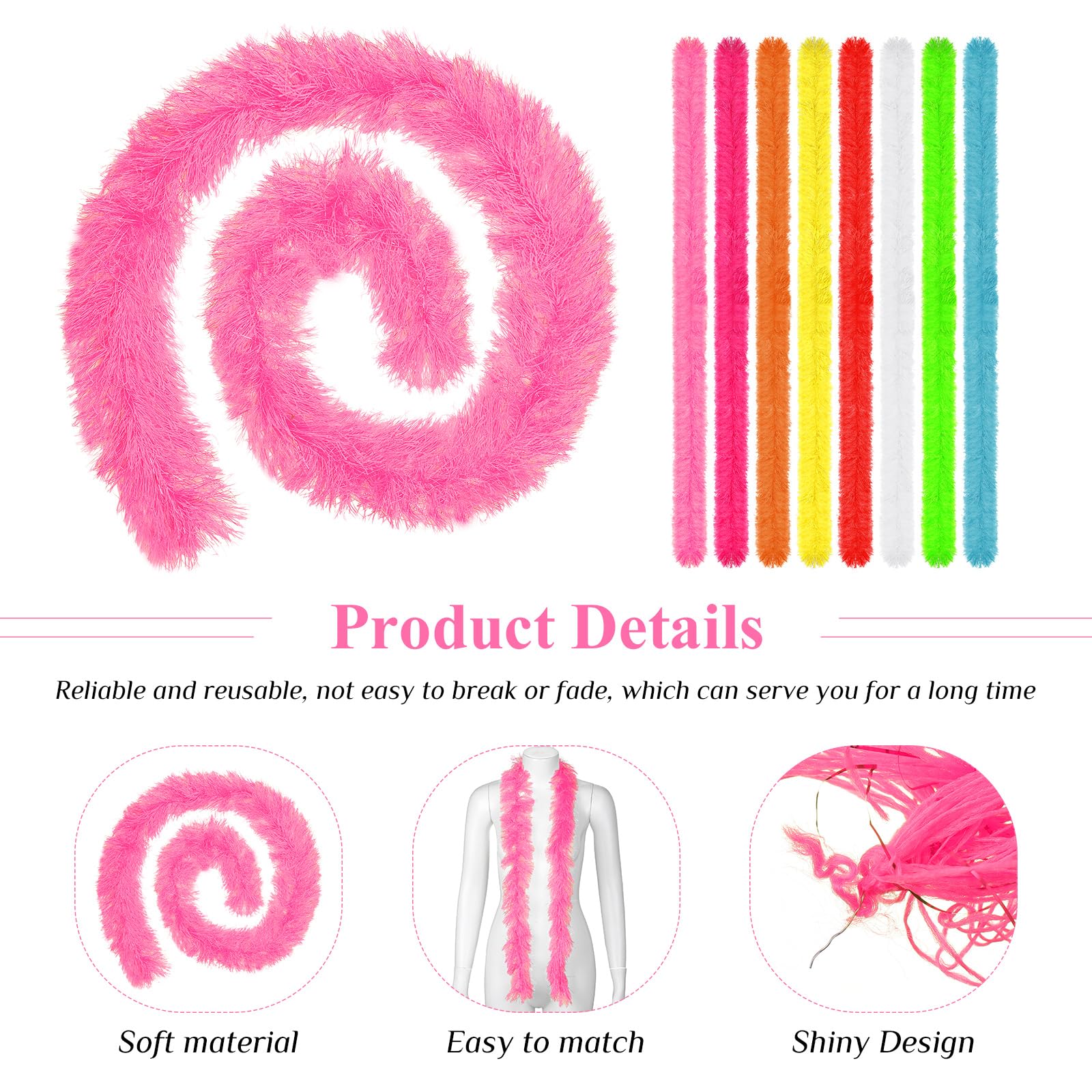 Cindeer 8 Piezas Set de Boas de Plumas Boas Esponjosas Artificiales Decoración para Mujer Niña Disfraz Vestido Fiesta de Té Carnaval Baile Boda